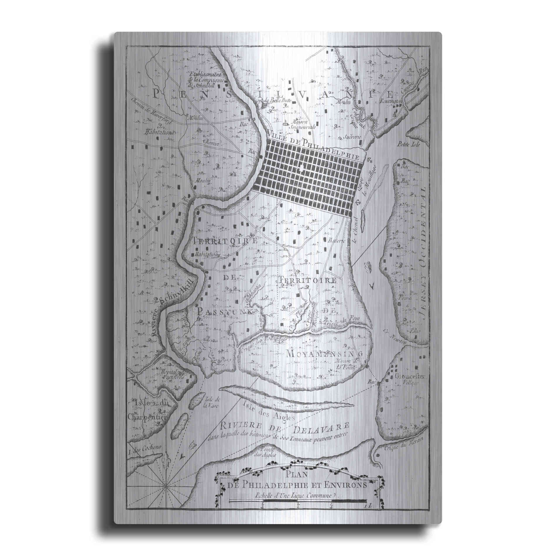 Luxe Metal Art 'Petite Map of Philadelphia' by Unattributed, Metal Wall Art