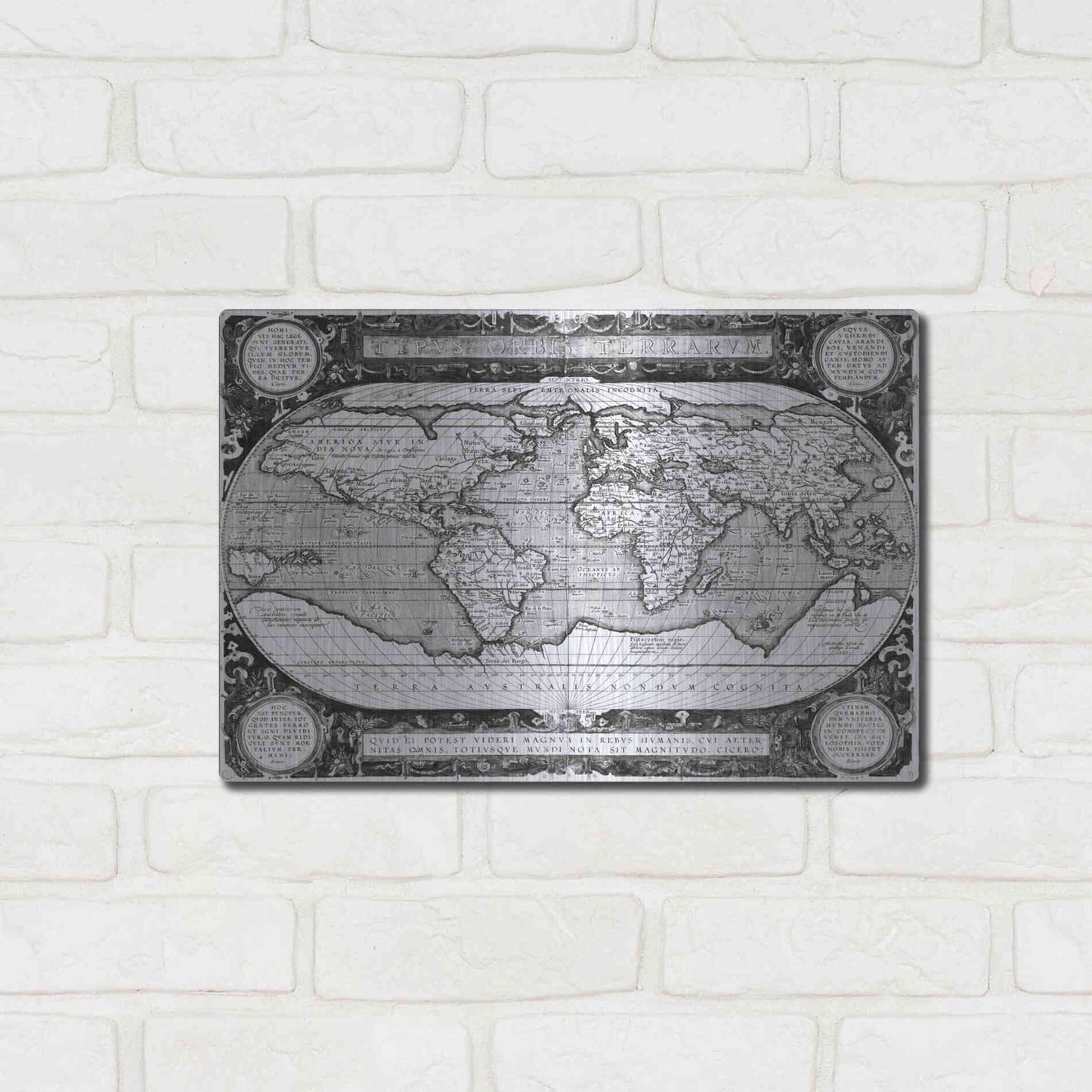 Luxe Metal Art 'Antique World Map' by Vision Studio, Metal Wall Art,16x12