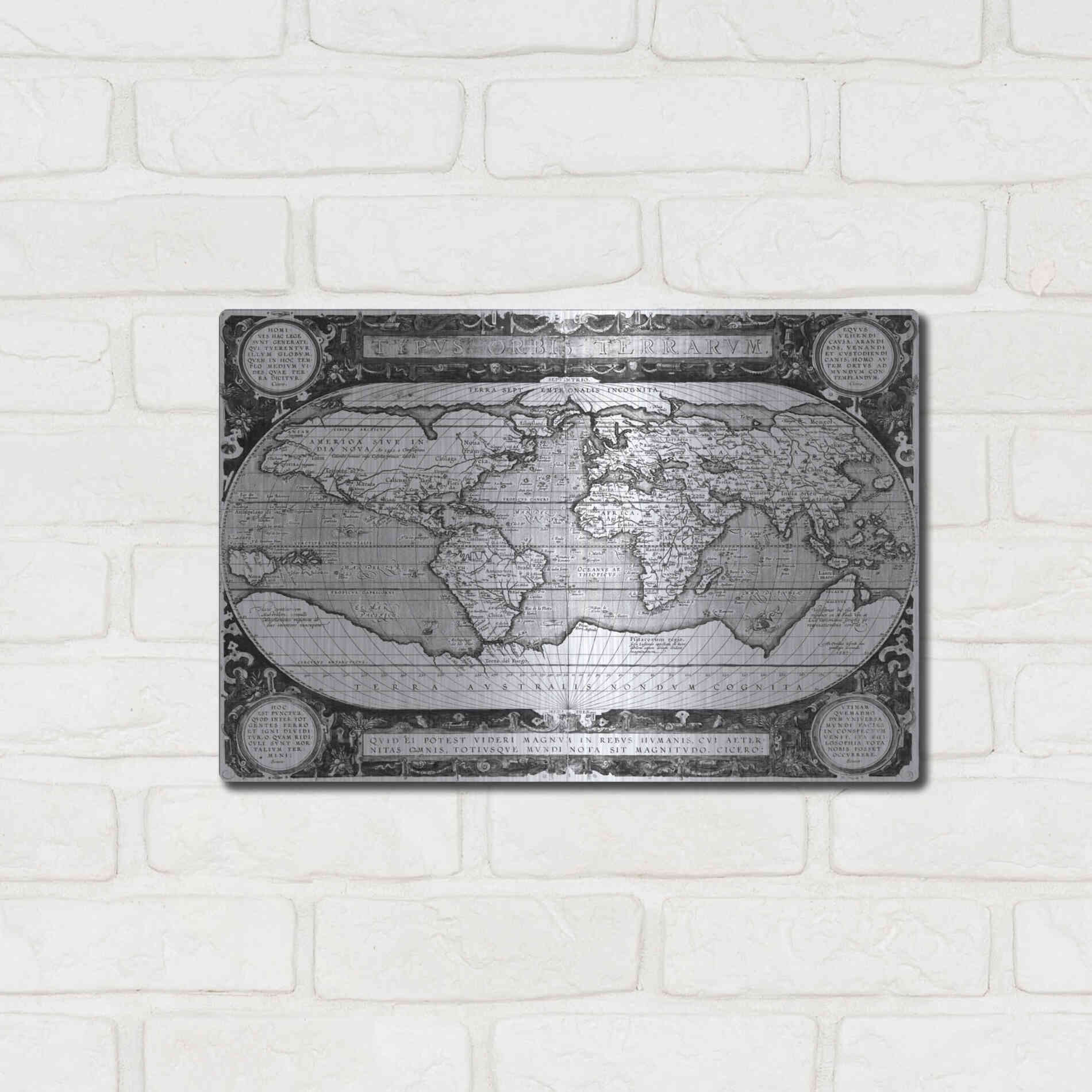Luxe Metal Art 'Antique World Map' by Vision Studio, Metal Wall Art,16x12