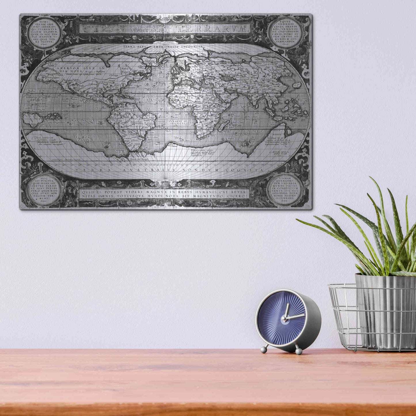 Luxe Metal Art 'Antique World Map' by Vision Studio, Metal Wall Art,16x12