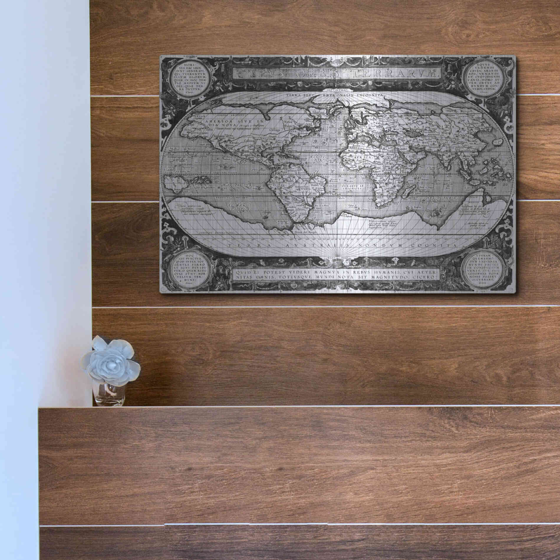 Luxe Metal Art 'Antique World Map' by Vision Studio, Metal Wall Art,16x12