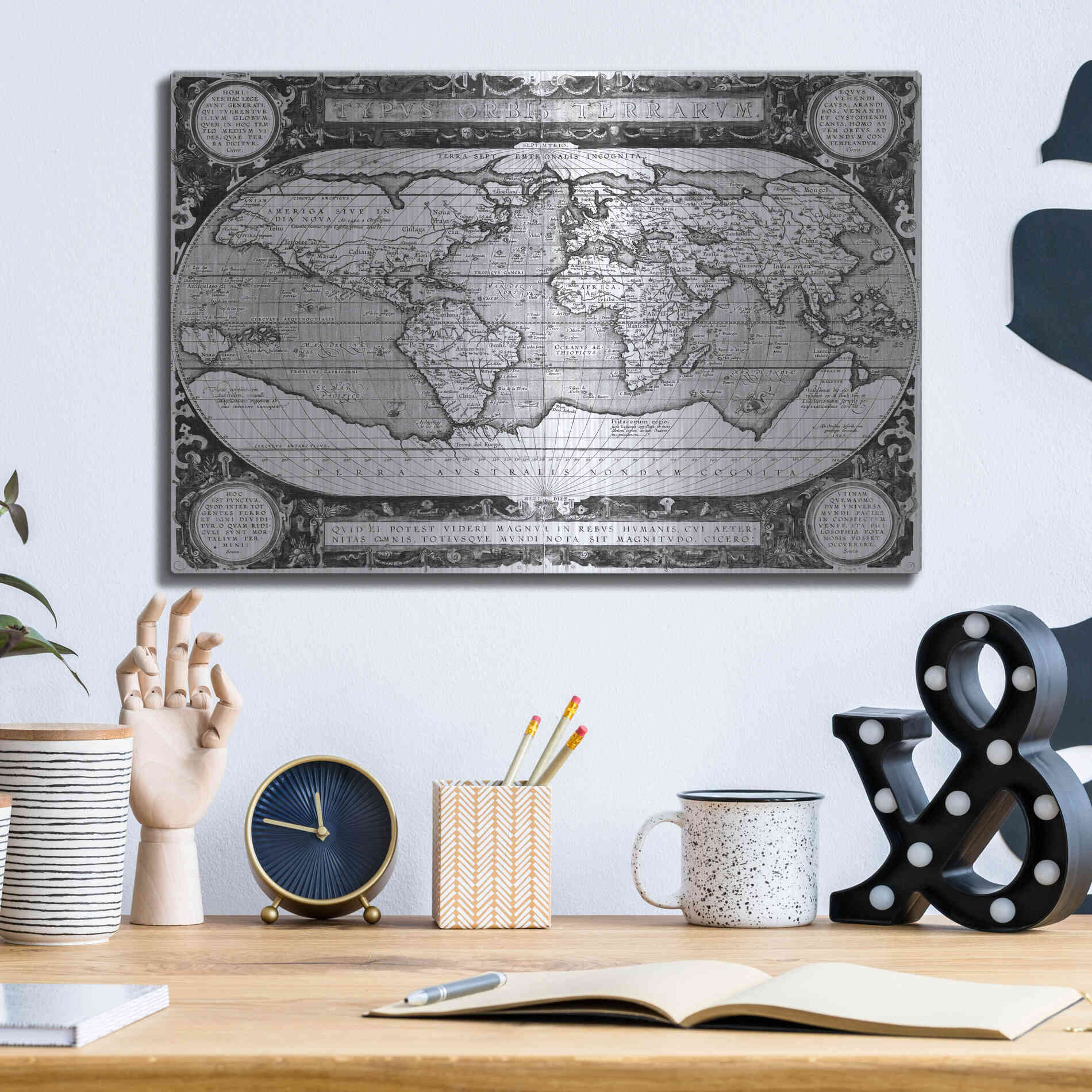 Luxe Metal Art 'Antique World Map' by Vision Studio, Metal Wall Art,16x12
