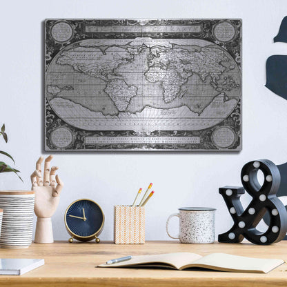 Luxe Metal Art 'Antique World Map' by Vision Studio, Metal Wall Art,16x12