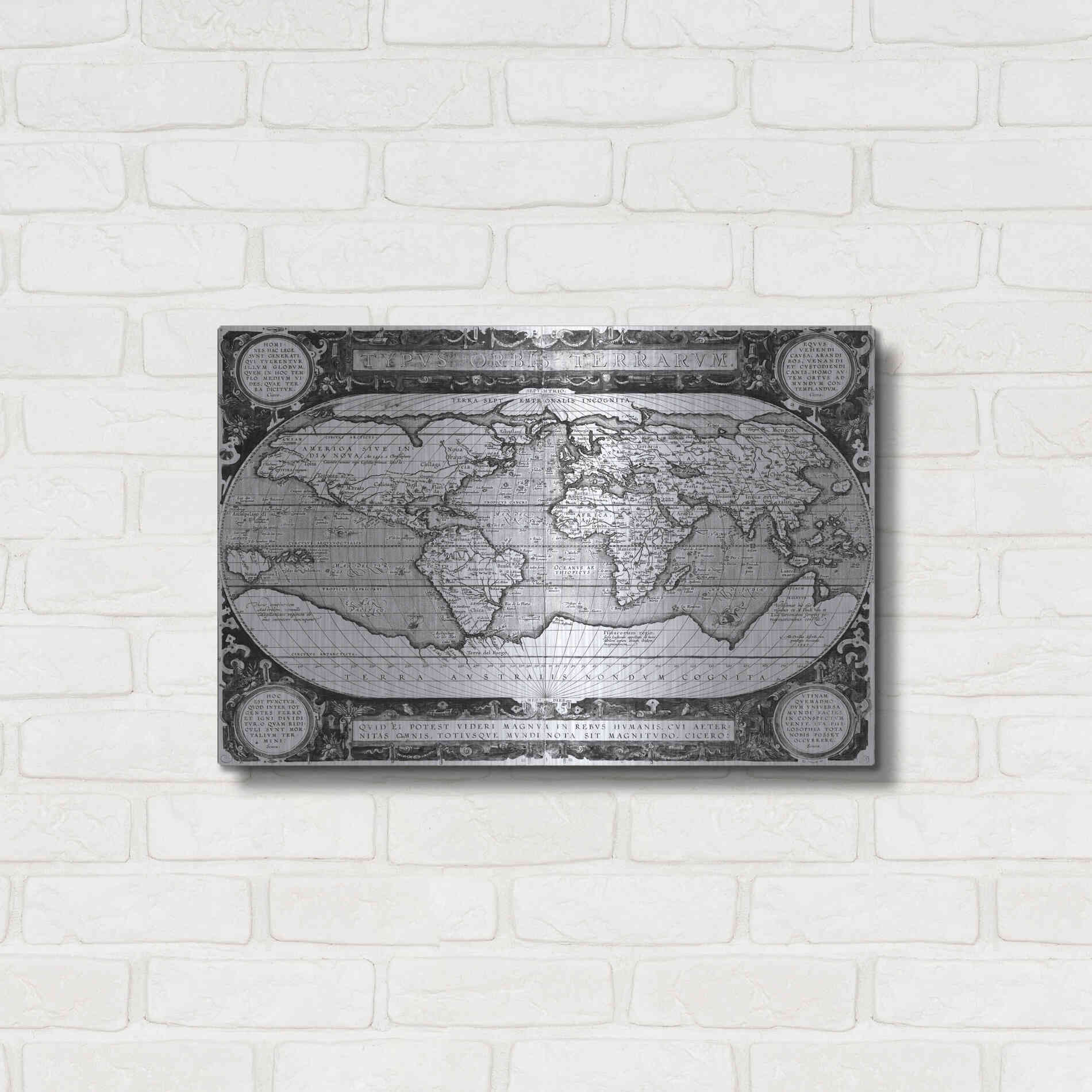 Luxe Metal Art 'Antique World Map' by Vision Studio, Metal Wall Art,24x16