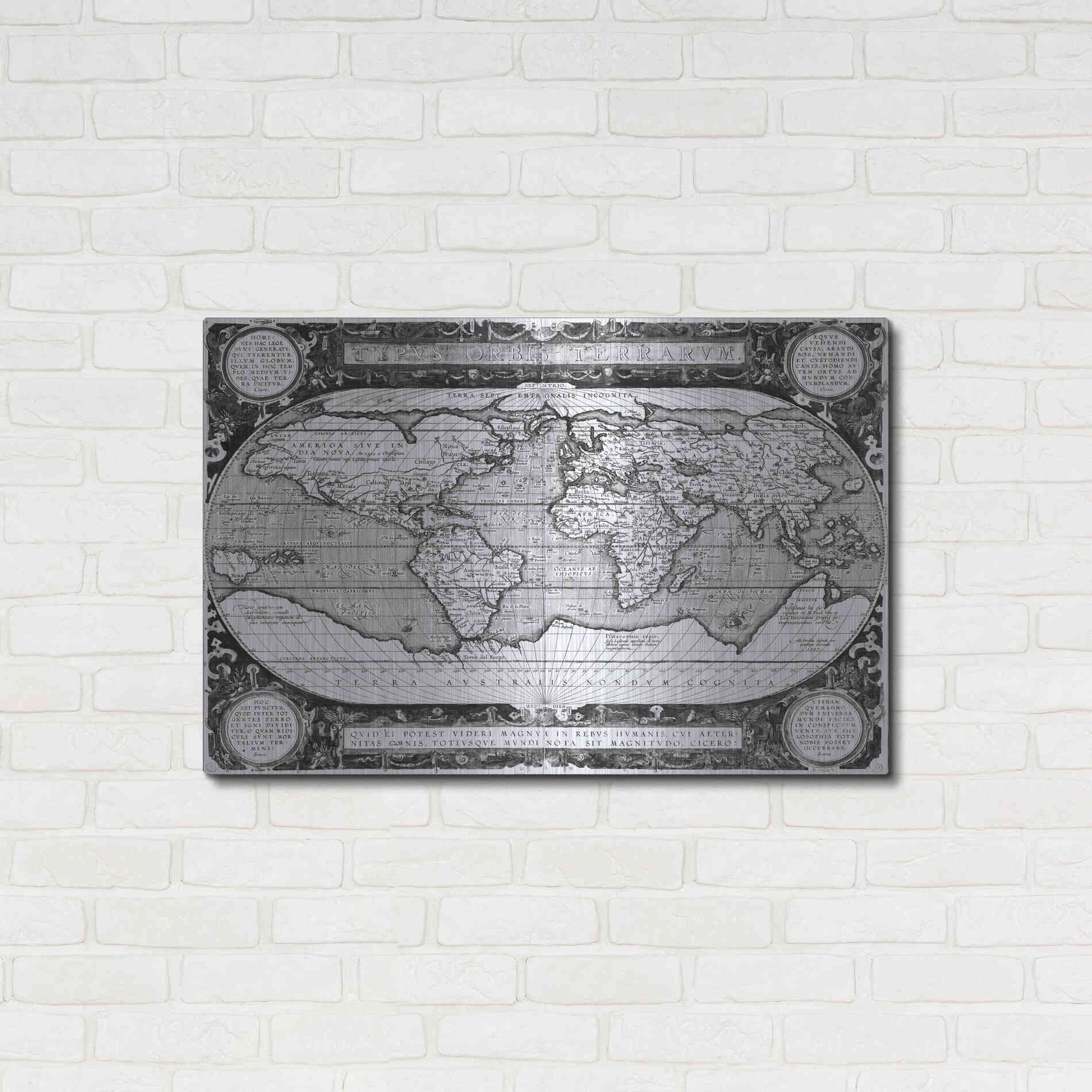 Luxe Metal Art 'Antique World Map' by Vision Studio, Metal Wall Art,36x24