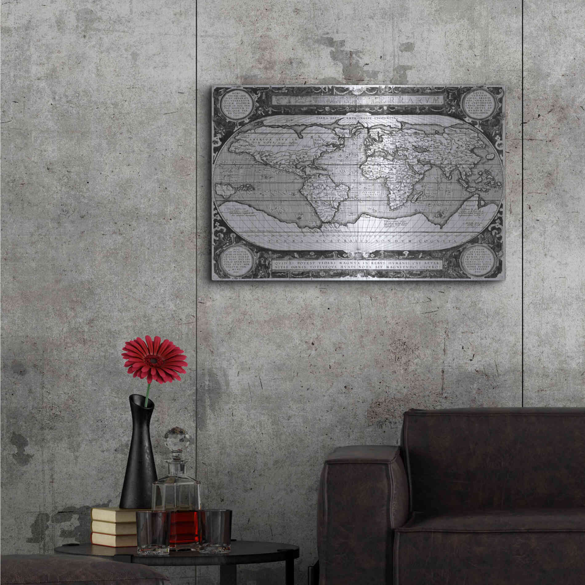 Luxe Metal Art 'Antique World Map' by Vision Studio, Metal Wall Art,36x24