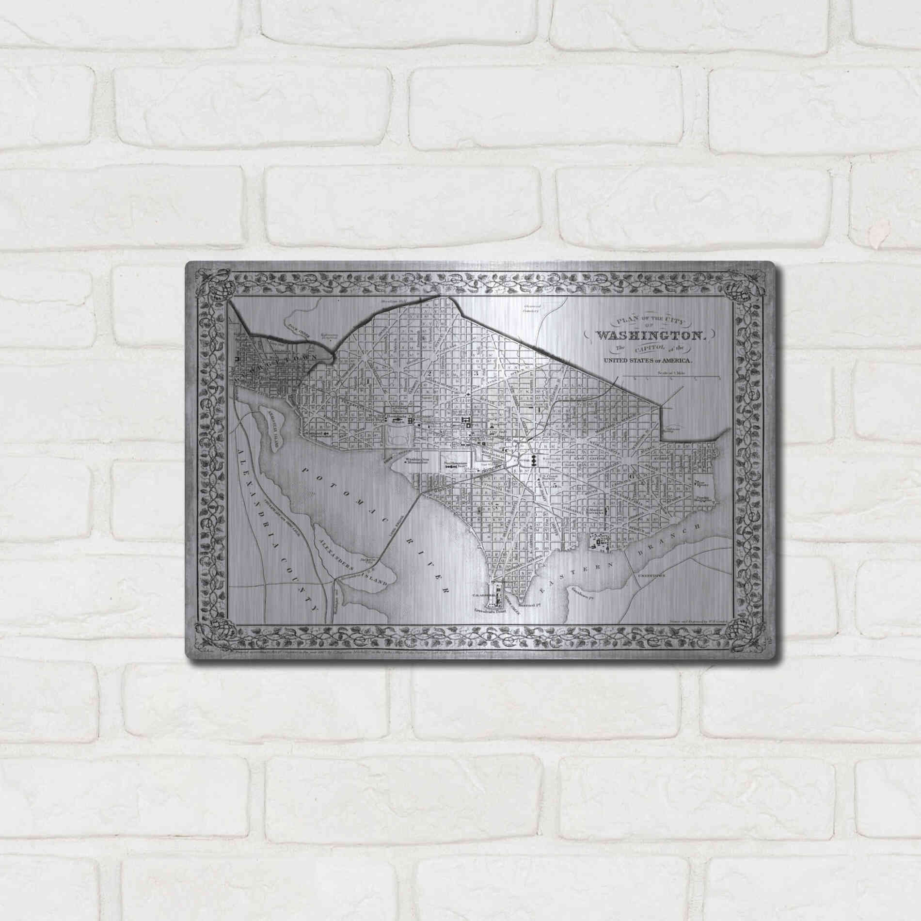 Luxe Metal Art 'Plan of Washington DC' by Mitchell, Metal Wall Art,16x12