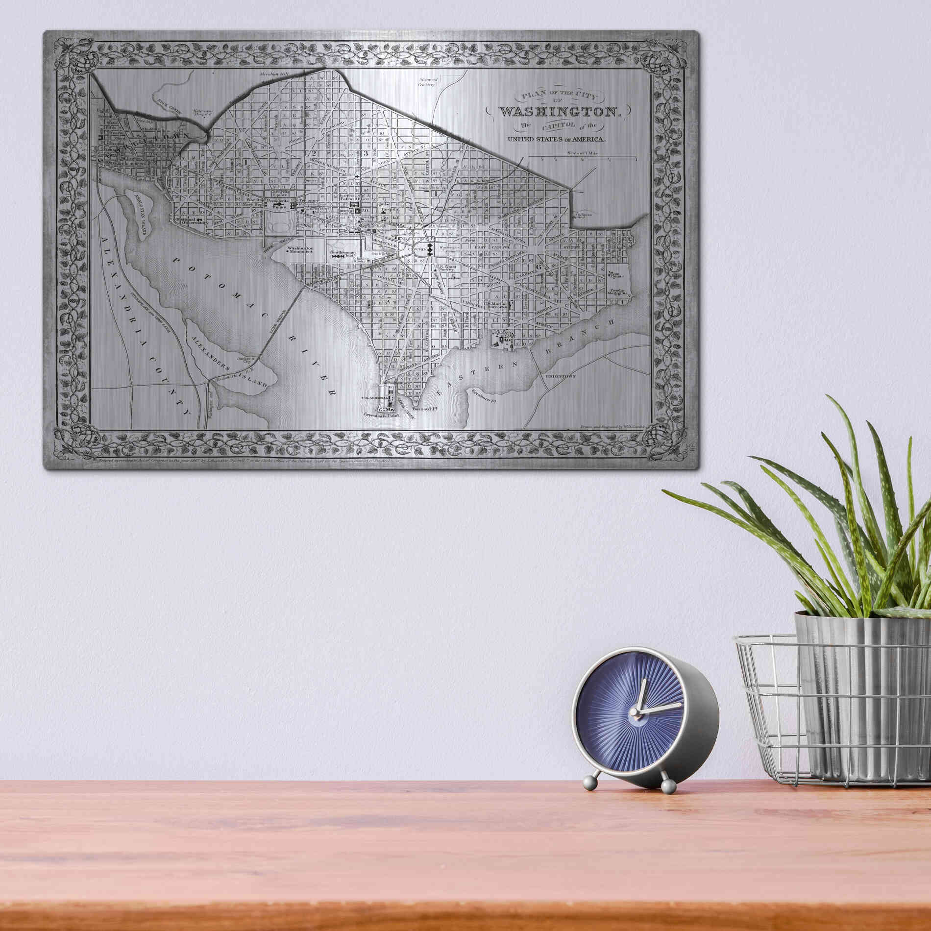 Luxe Metal Art 'Plan of Washington DC' by Mitchell, Metal Wall Art,16x12