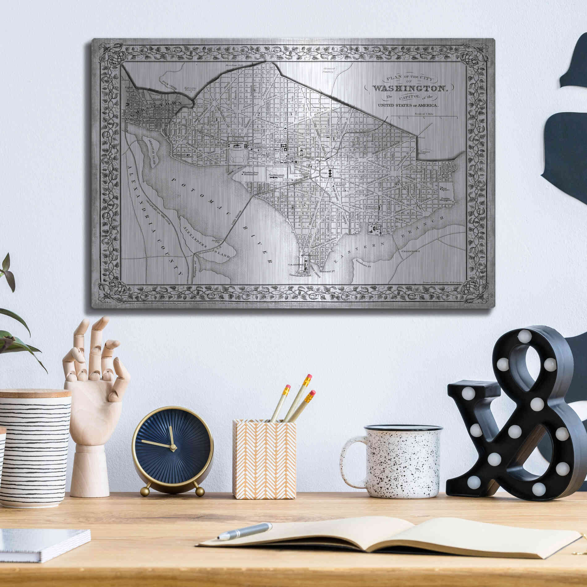 Luxe Metal Art 'Plan of Washington DC' by Mitchell, Metal Wall Art,16x12