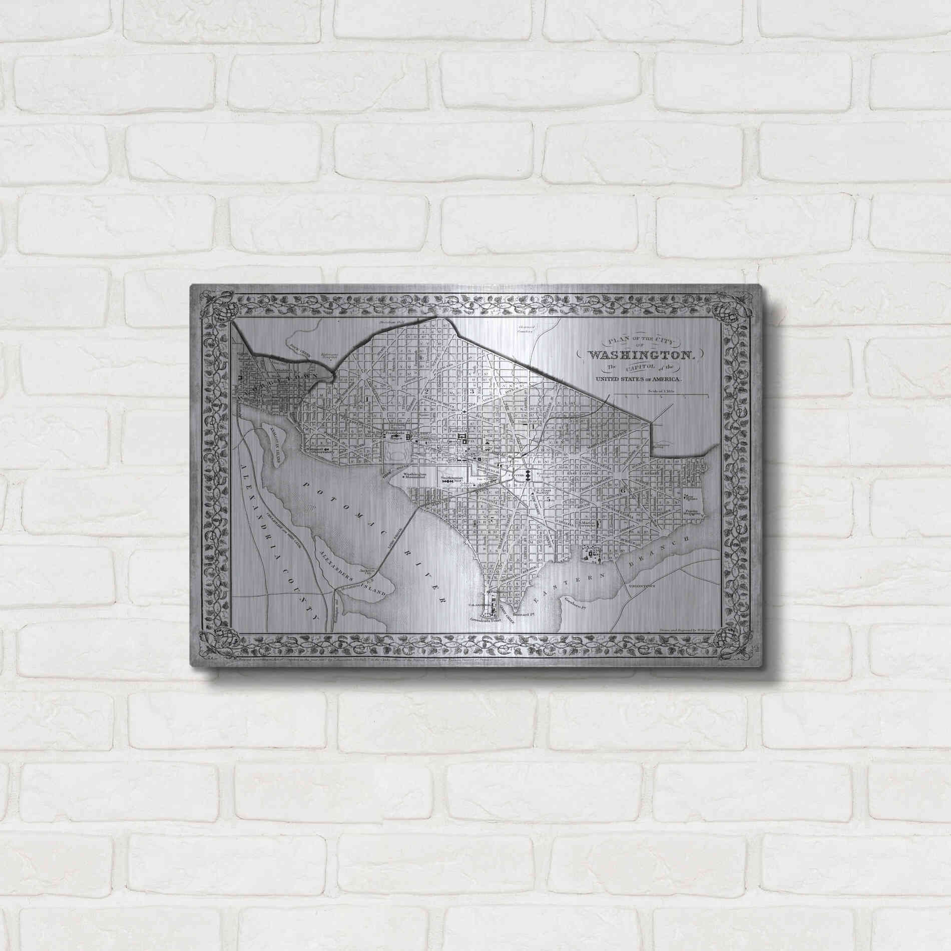 Luxe Metal Art 'Plan of Washington DC' by Mitchell, Metal Wall Art,24x16