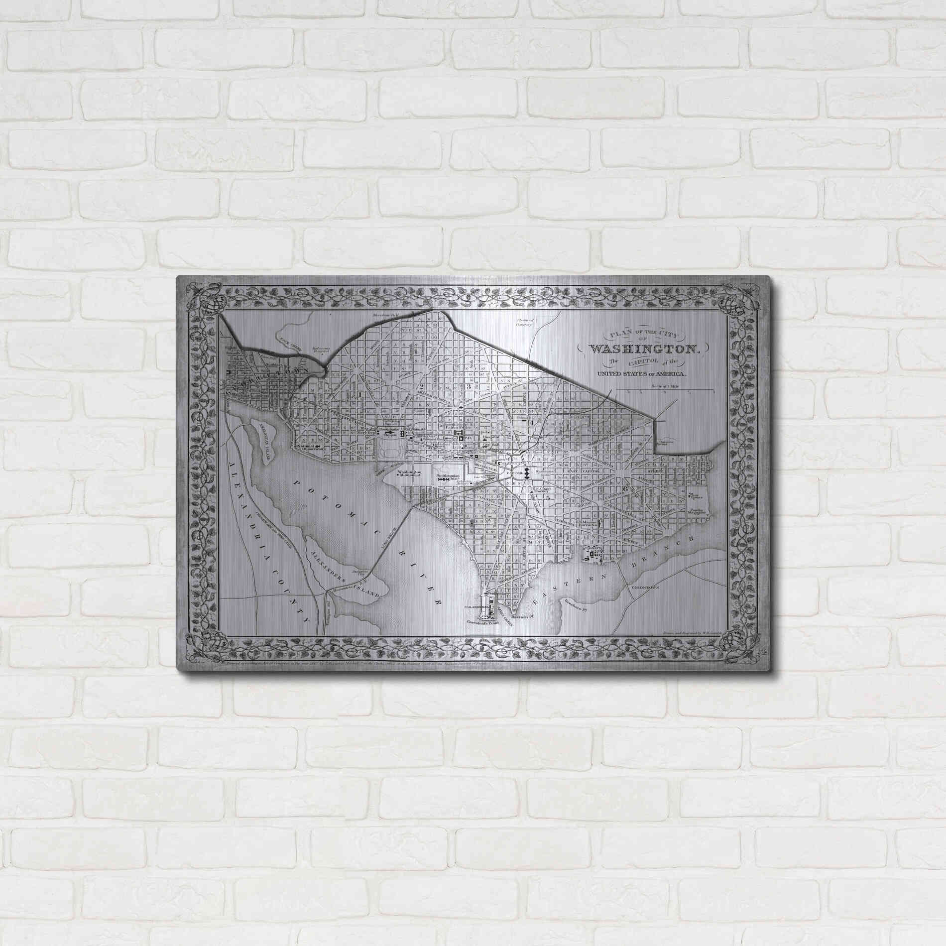 Luxe Metal Art 'Plan of Washington DC' by Mitchell, Metal Wall Art,36x24