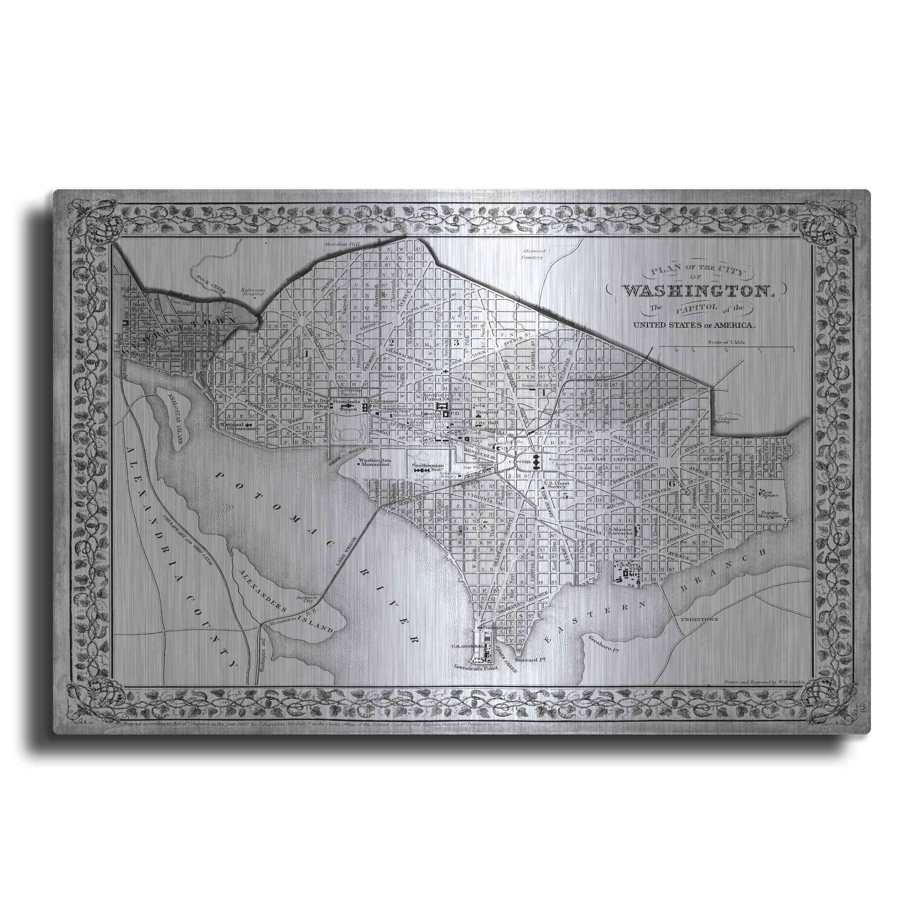 Luxe Metal Art 'Plan of Washington DC' by Mitchell, Metal Wall Art