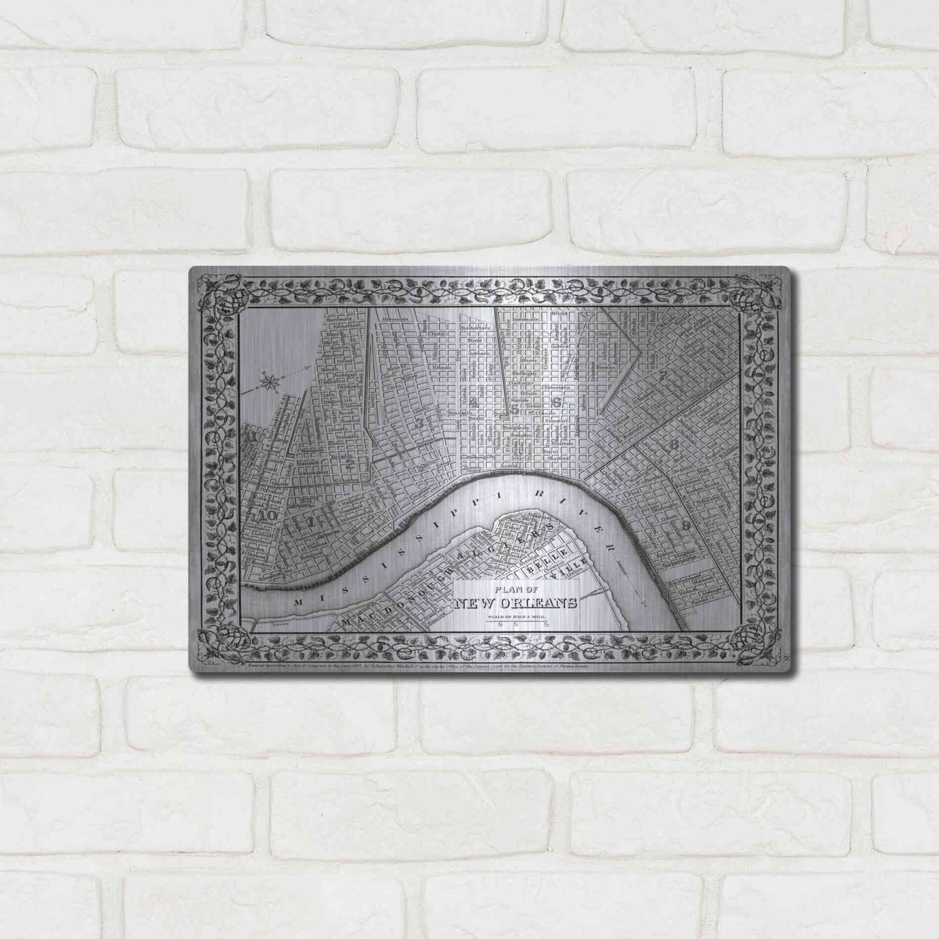 Luxe Metal Art 'Plan of New Orleans' by Mitchell, Metal Wall Art,16x12