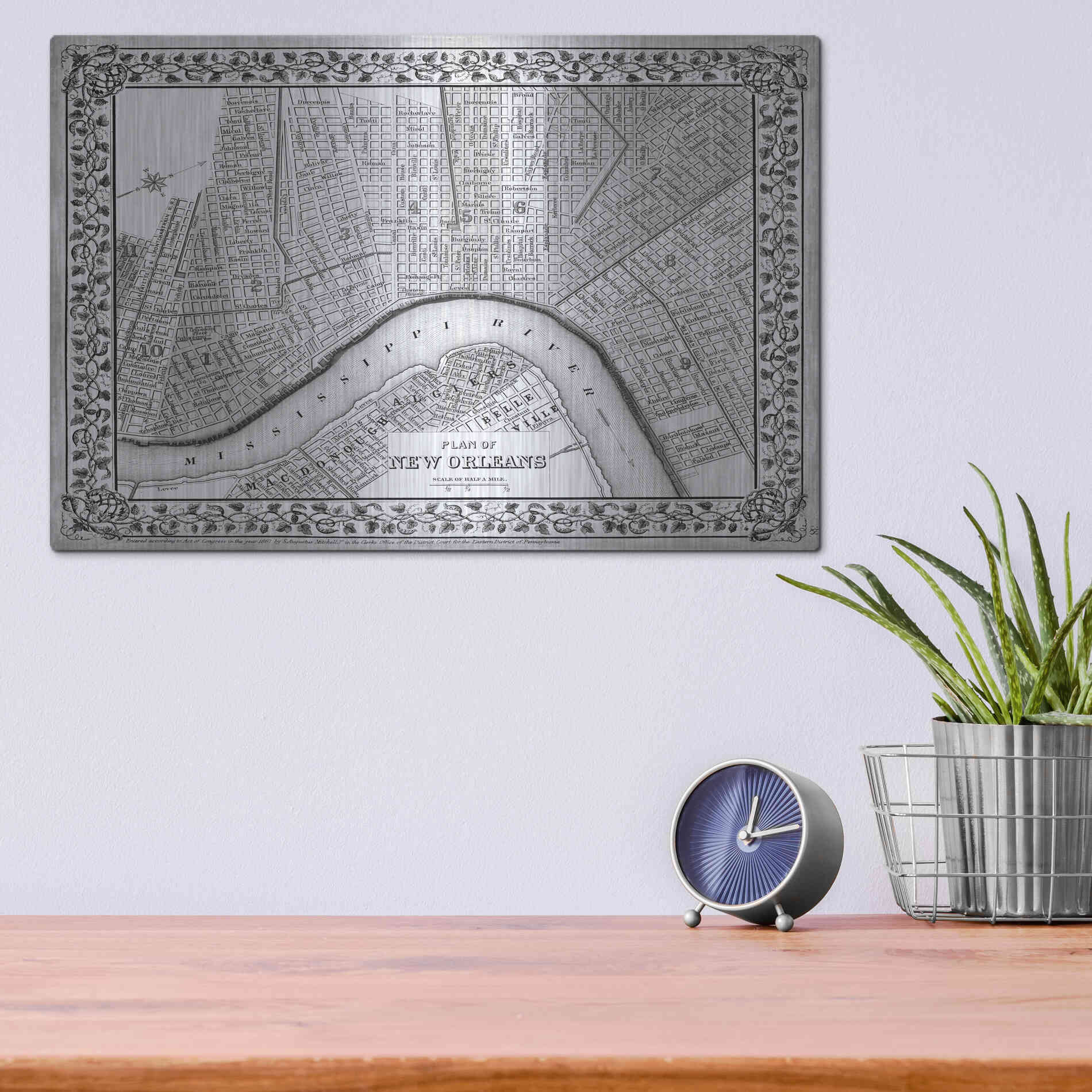 Luxe Metal Art 'Plan of New Orleans' by Mitchell, Metal Wall Art,16x12