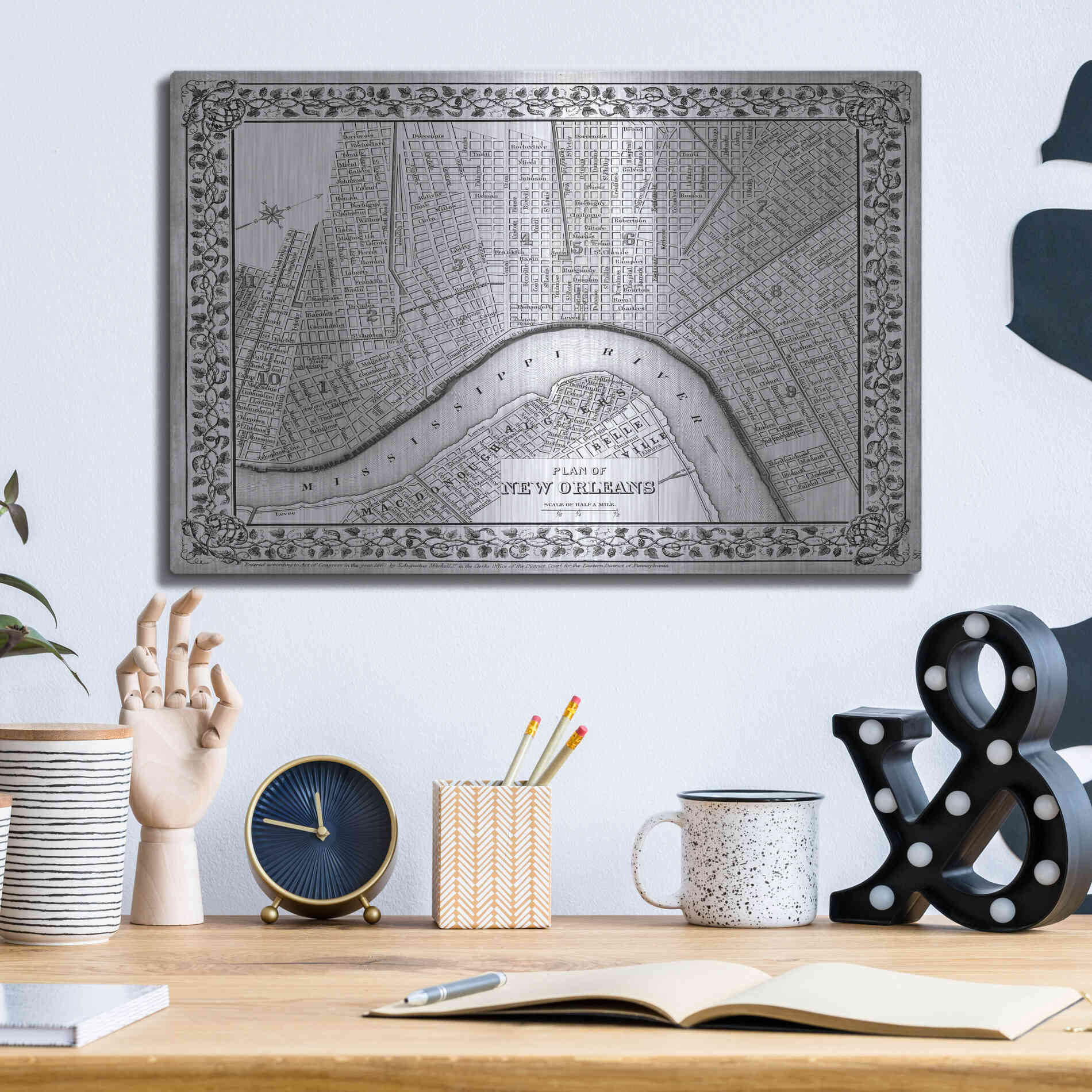 Luxe Metal Art 'Plan of New Orleans' by Mitchell, Metal Wall Art,16x12
