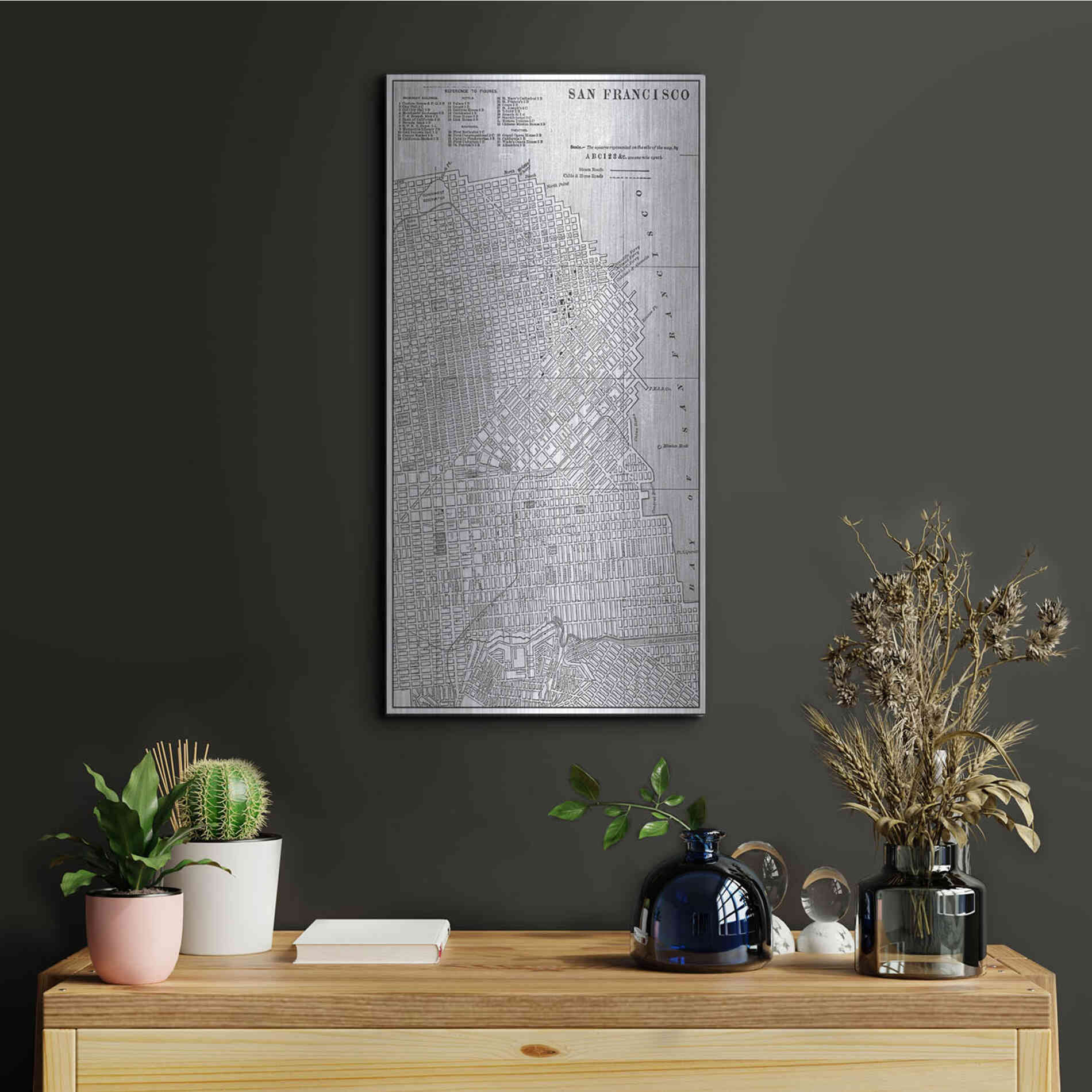 Luxe Metal Art 'Tinted Map of San Fransisco' by Vision Studio, Metal Wall Art,12x24