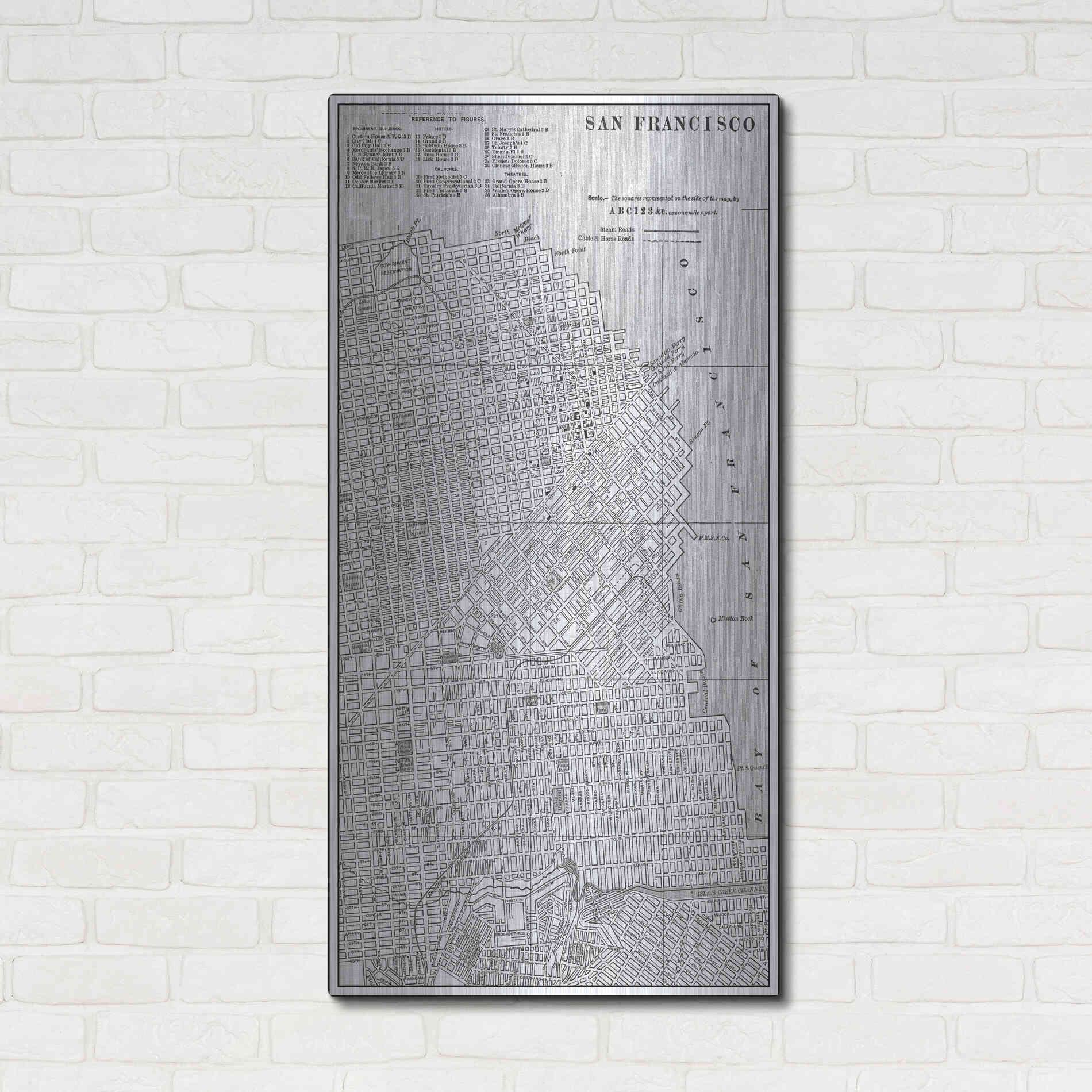 Luxe Metal Art 'Tinted Map of San Fransisco' by Vision Studio, Metal Wall Art,24x48