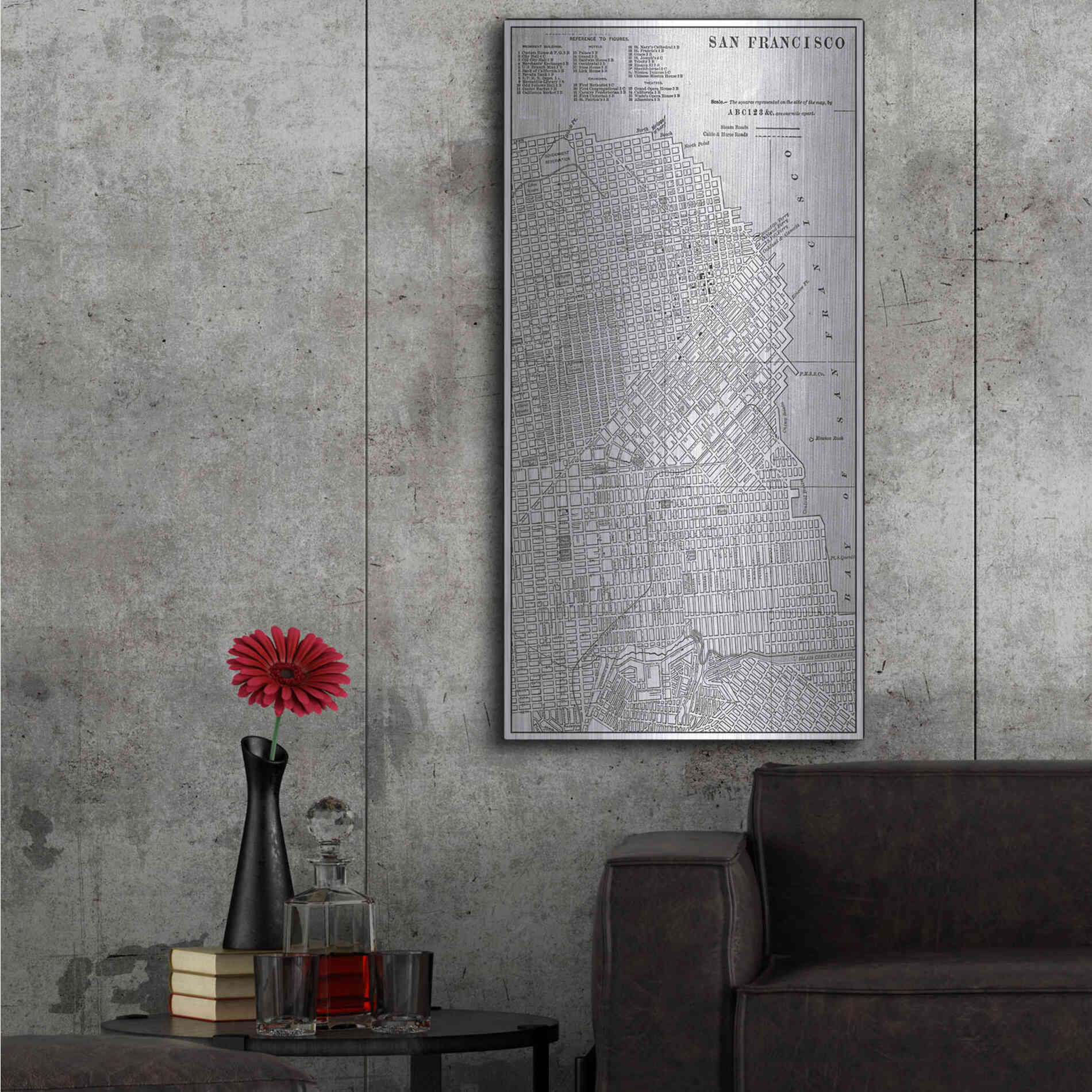 Luxe Metal Art 'Tinted Map of San Fransisco' by Vision Studio, Metal Wall Art,24x48