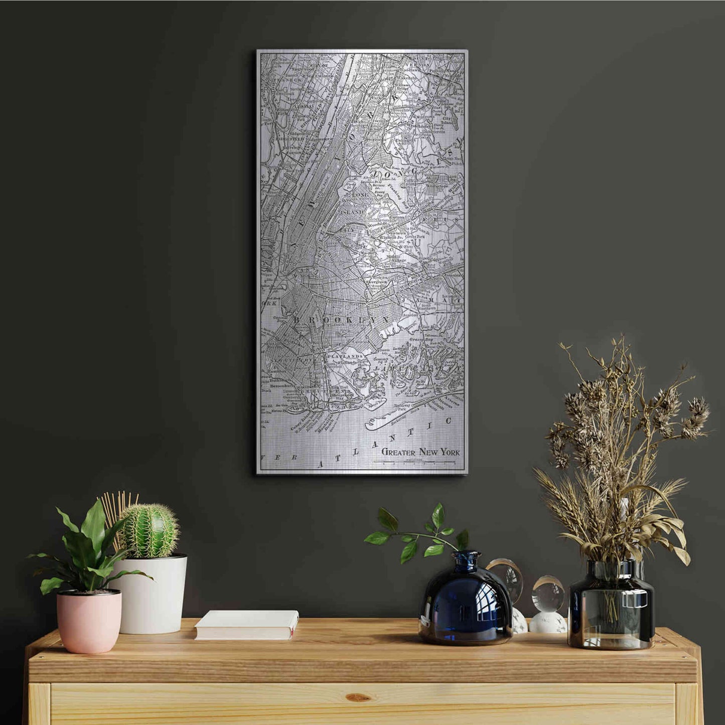 Luxe Metal Art 'Tinted Map of New York' by Vision Studio, Metal Wall Art,12x24