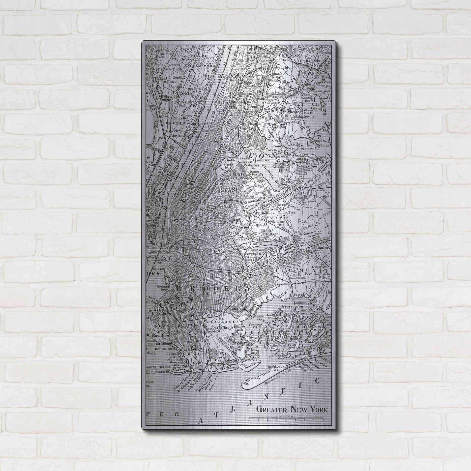 Luxe Metal Art 'Tinted Map of New York' by Vision Studio, Metal Wall Art,24x48