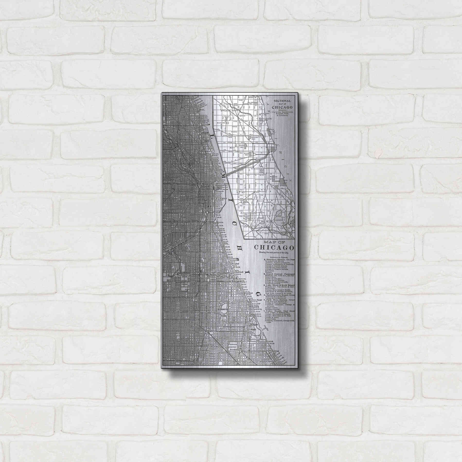 Luxe Metal Art 'Tinted Map of Chicago' by Vision Studio, Metal Wall Art,12x24