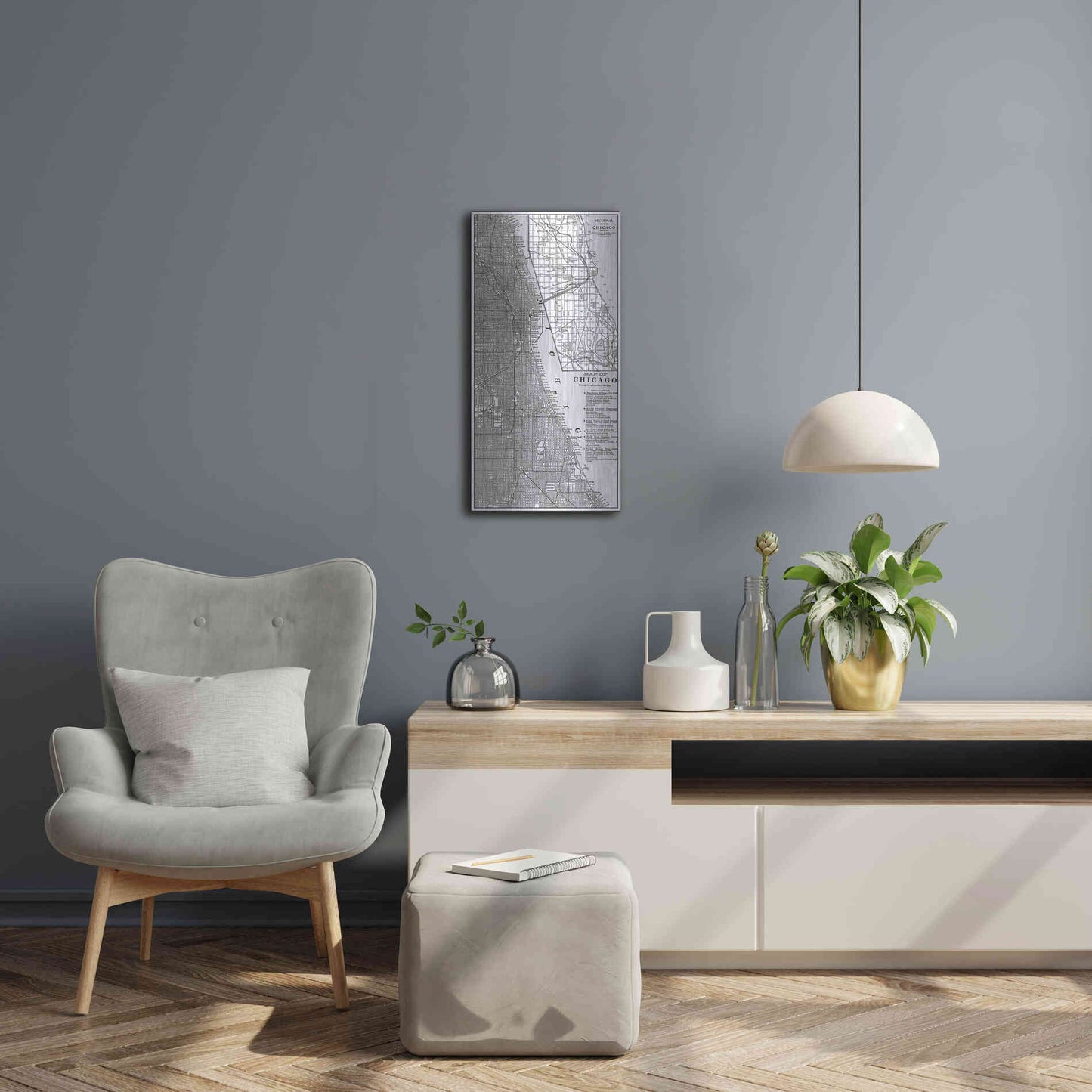 Luxe Metal Art 'Tinted Map of Chicago' by Vision Studio, Metal Wall Art,12x24