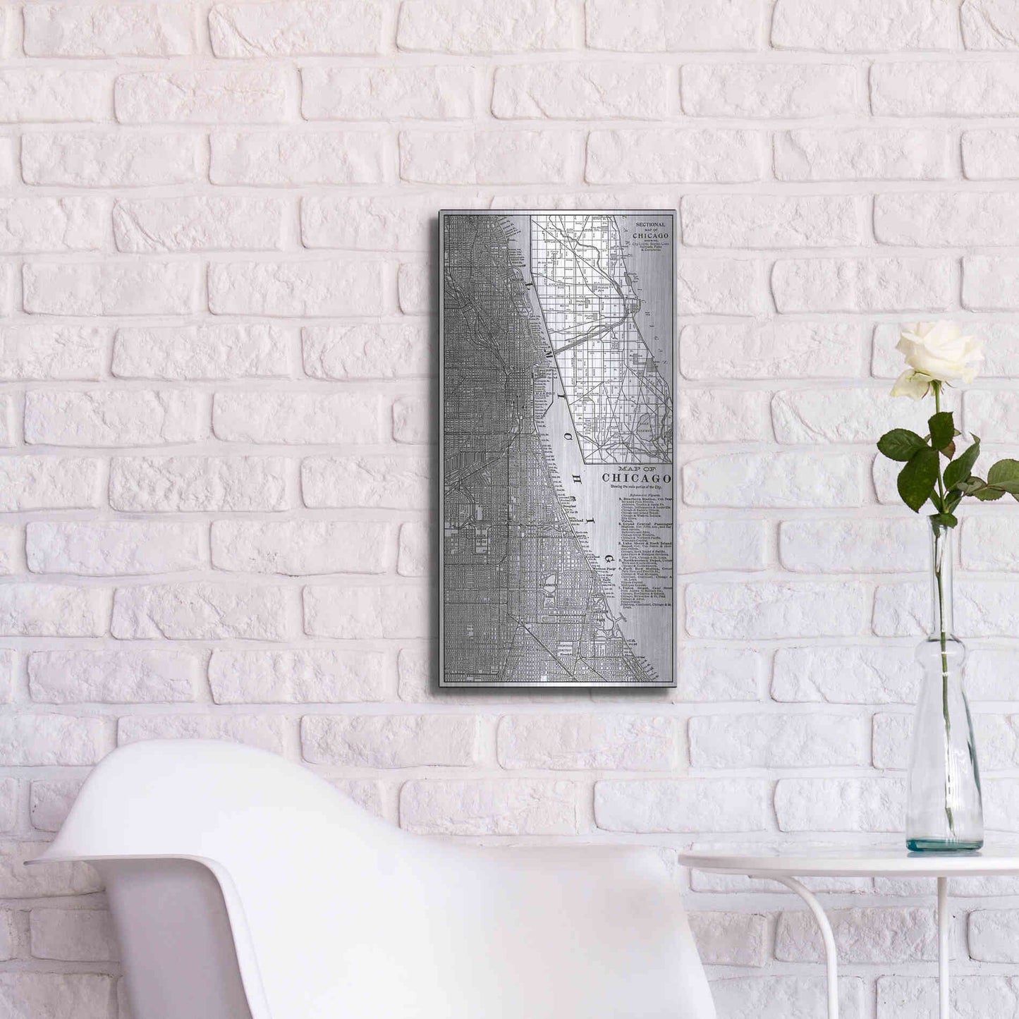 Luxe Metal Art 'Tinted Map of Chicago' by Vision Studio, Metal Wall Art,12x24