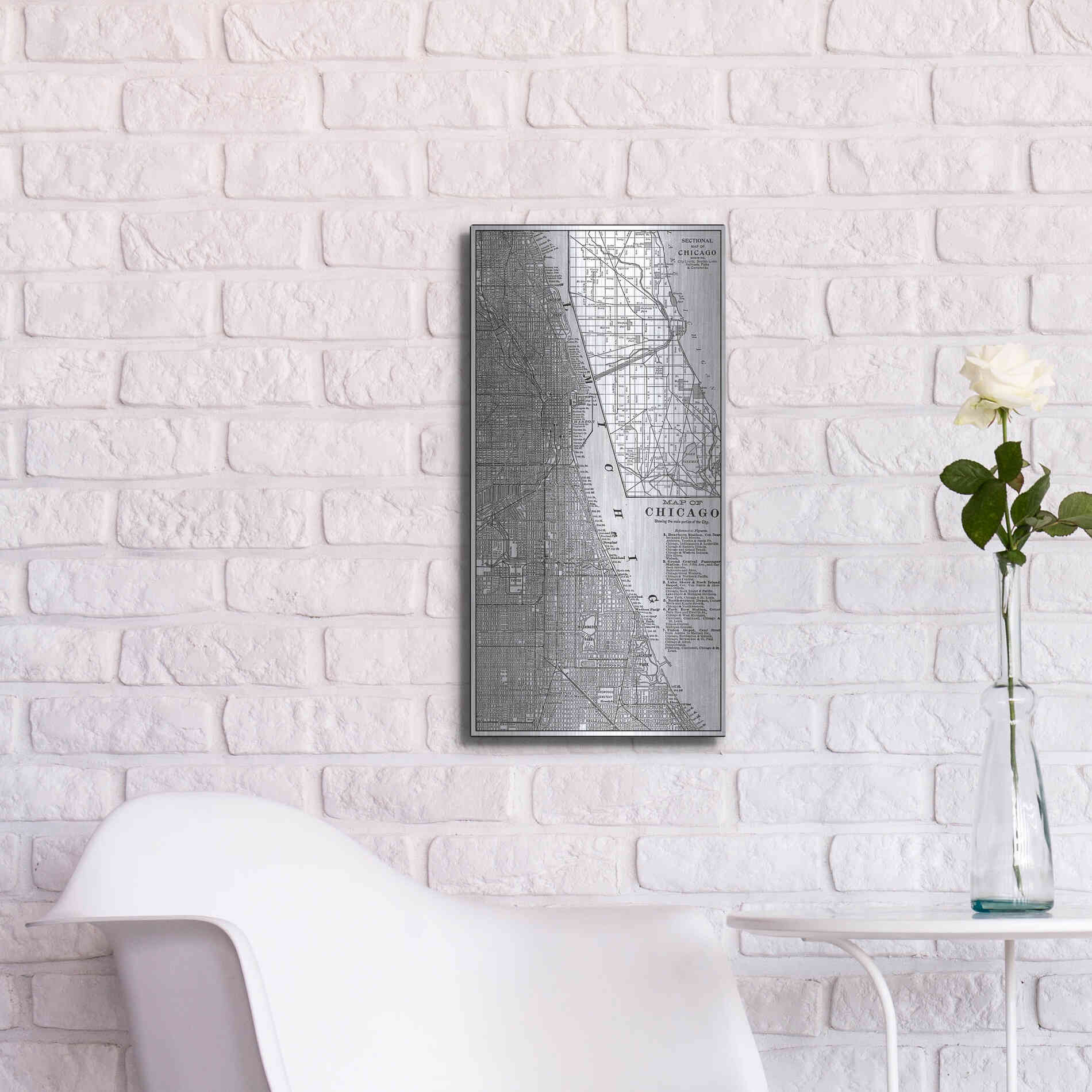 Luxe Metal Art 'Tinted Map of Chicago' by Vision Studio, Metal Wall Art,12x24