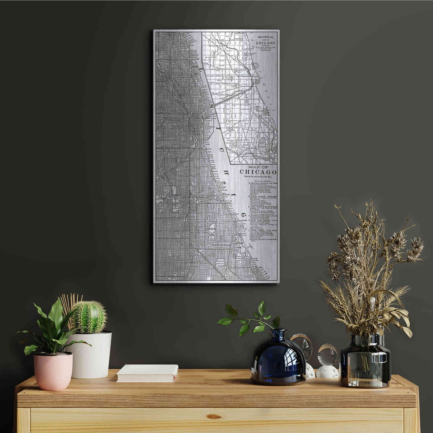 Luxe Metal Art 'Tinted Map of Chicago' by Vision Studio, Metal Wall Art,12x24