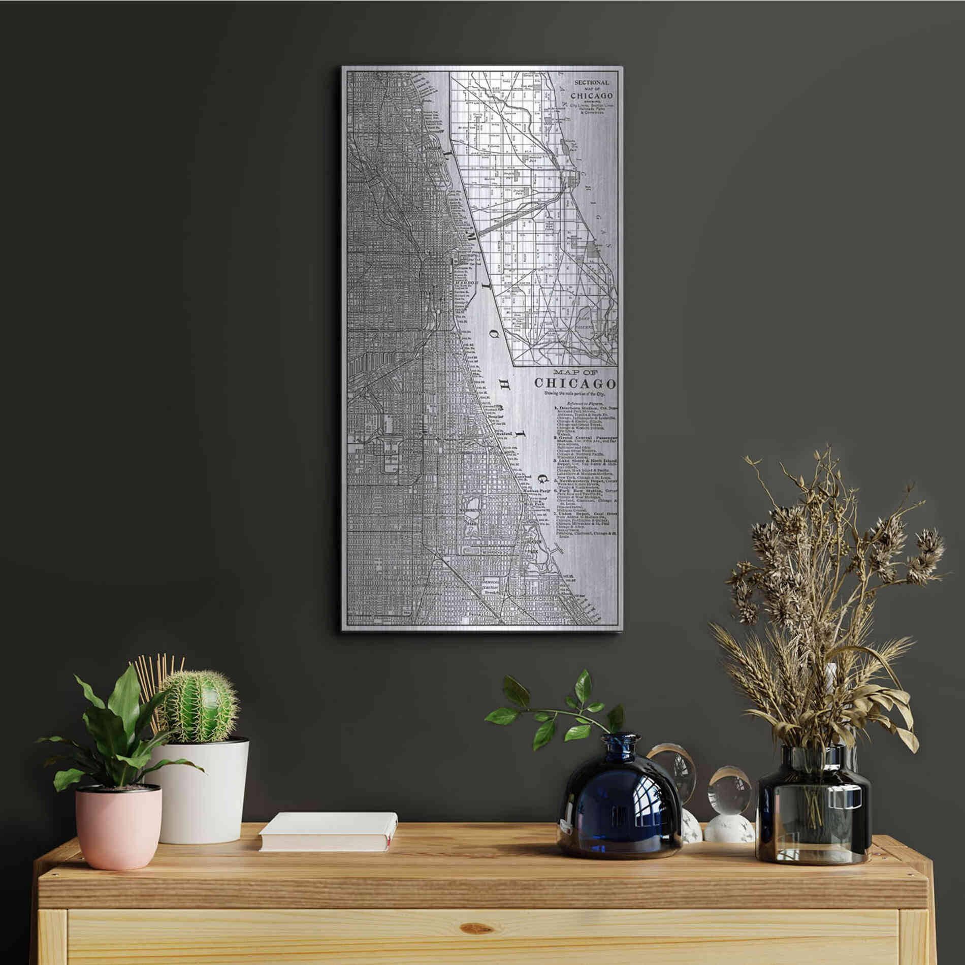 Luxe Metal Art 'Tinted Map of Chicago' by Vision Studio, Metal Wall Art,12x24
