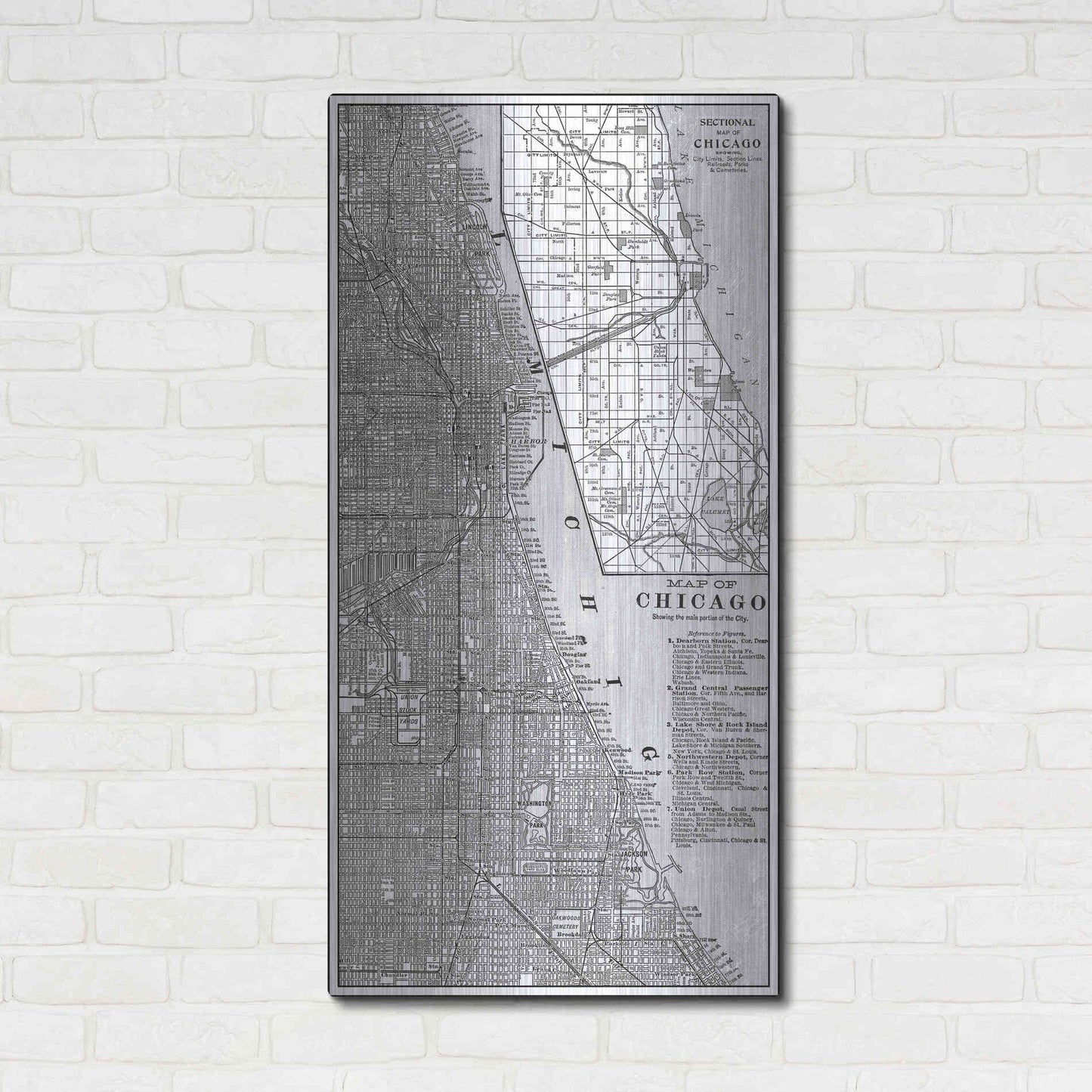 Luxe Metal Art 'Tinted Map of Chicago' by Vision Studio, Metal Wall Art,24x48
