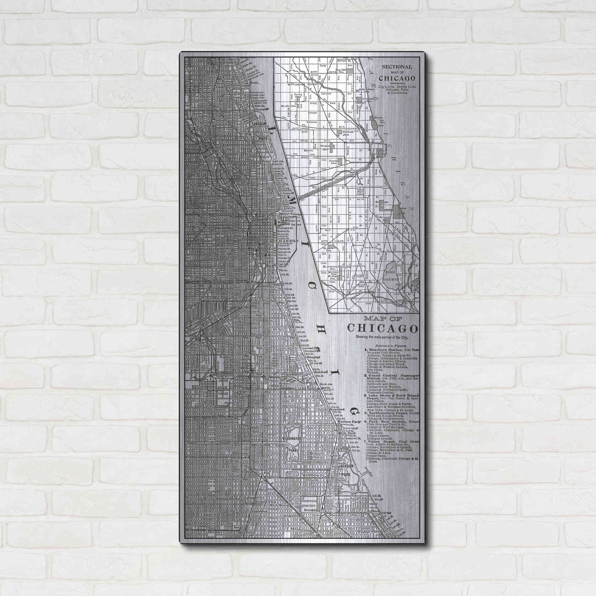 Luxe Metal Art 'Tinted Map of Chicago' by Vision Studio, Metal Wall Art,24x48