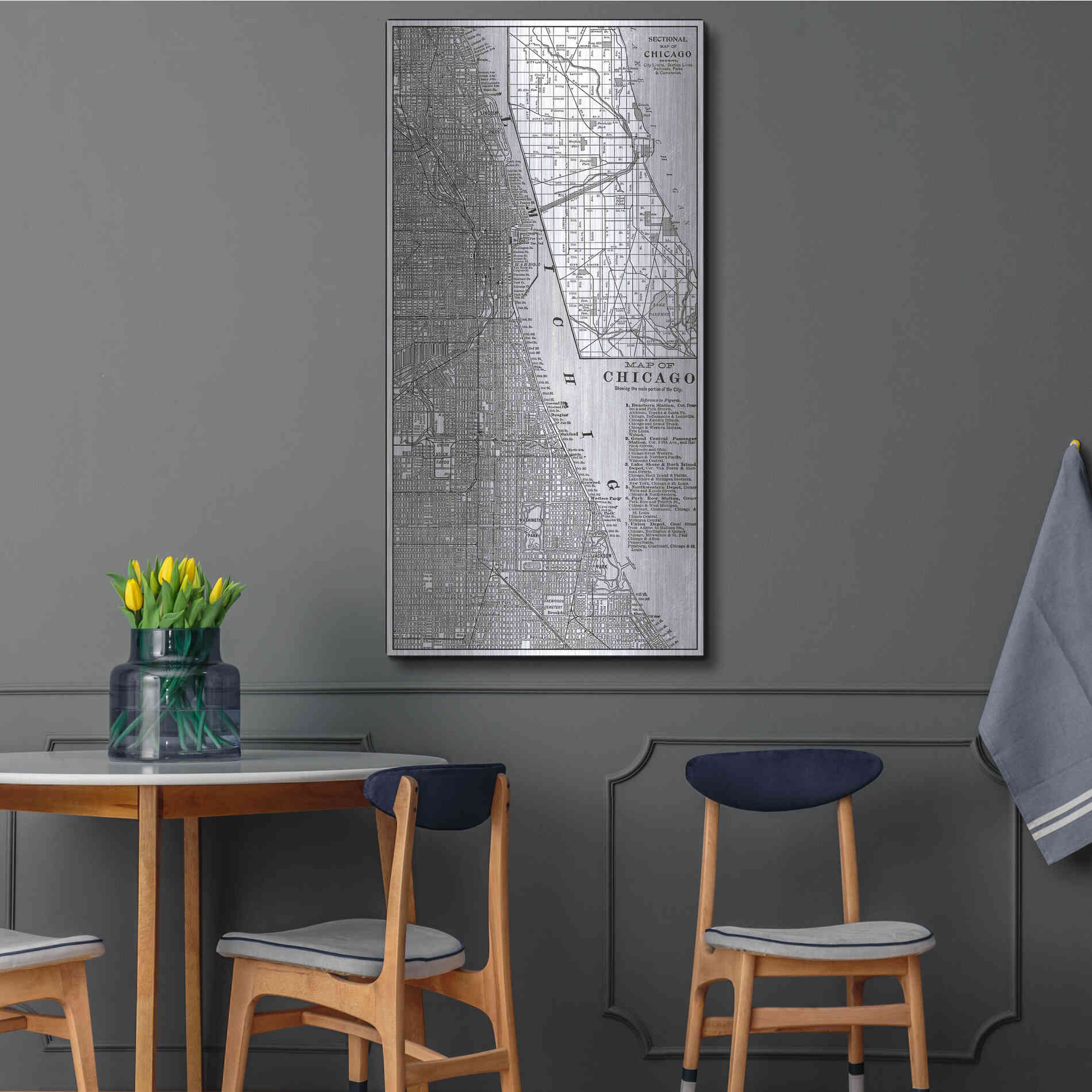 Luxe Metal Art 'Tinted Map of Chicago' by Vision Studio, Metal Wall Art,24x48