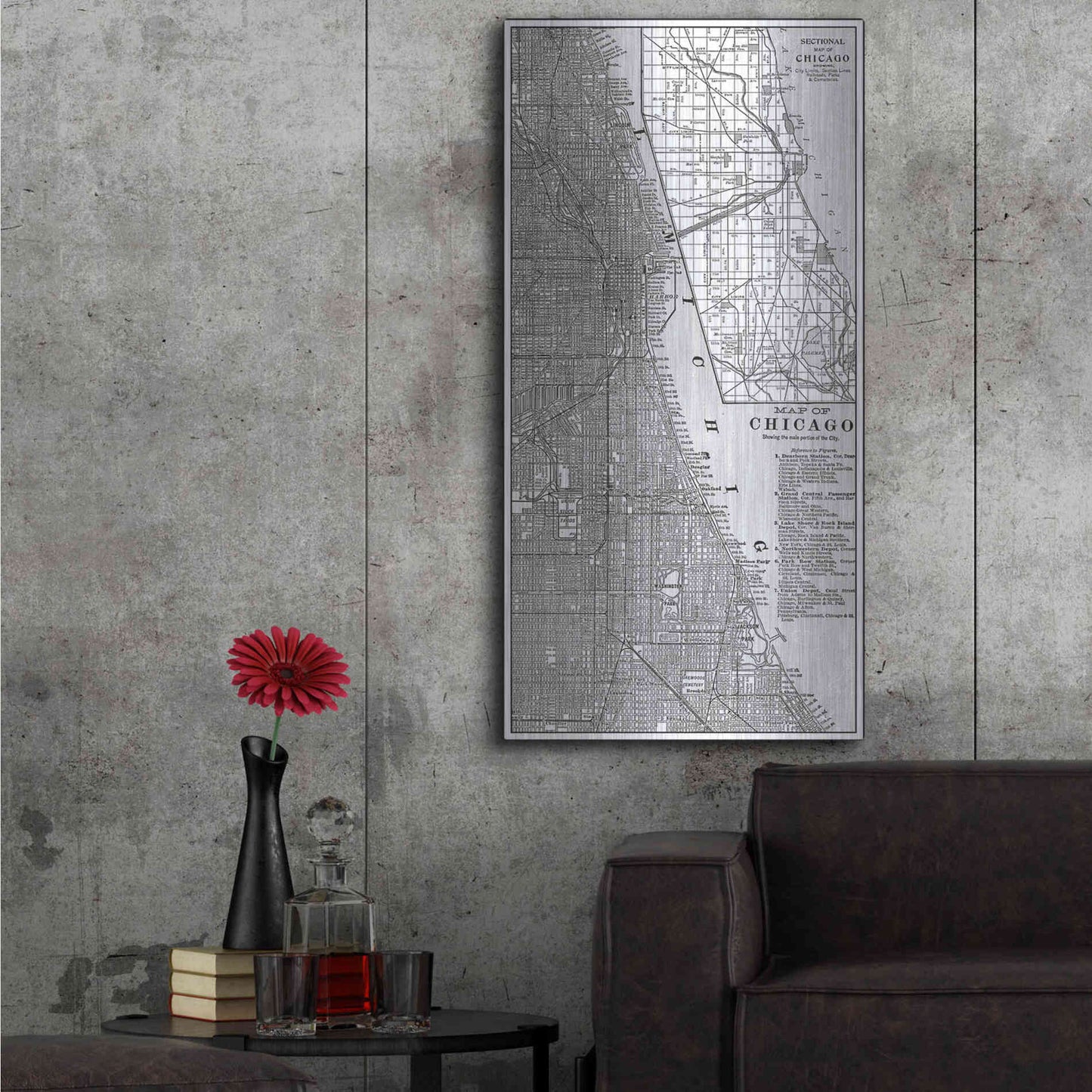 Luxe Metal Art 'Tinted Map of Chicago' by Vision Studio, Metal Wall Art,24x48