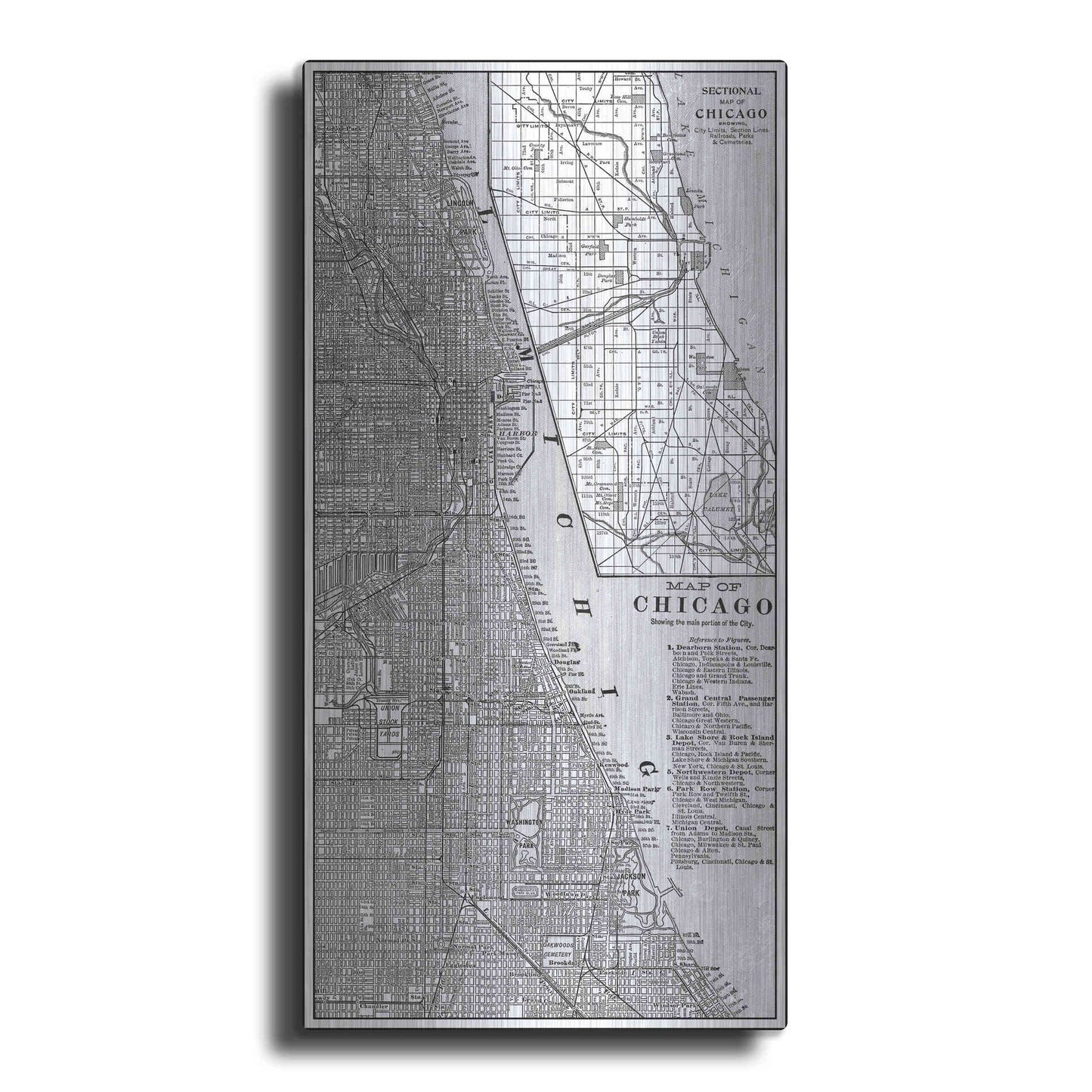 Luxe Metal Art 'Tinted Map of Chicago' by Vision Studio, Metal Wall Art