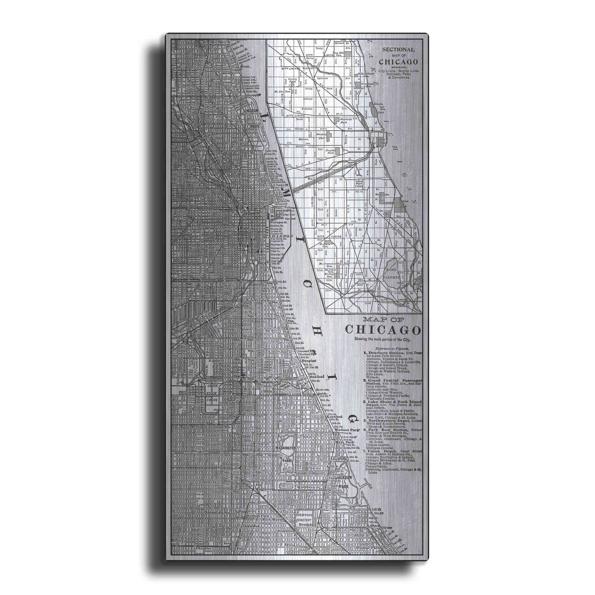 Luxe Metal Art 'Tinted Map of Chicago' by Vision Studio, Metal Wall Art