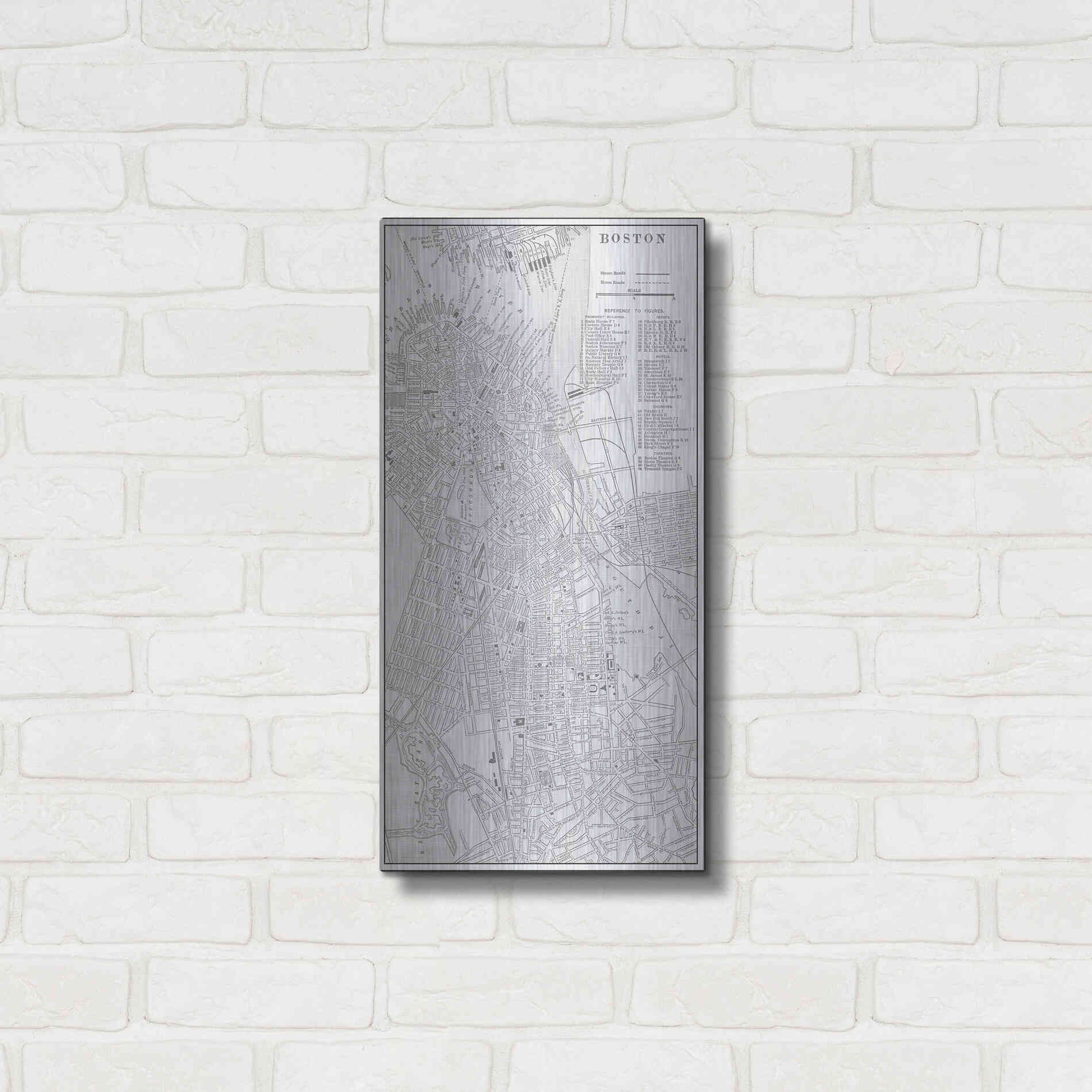 Luxe Metal Art 'Tinted Map of Boston' by Vision Studio, Metal Wall Art,12x24