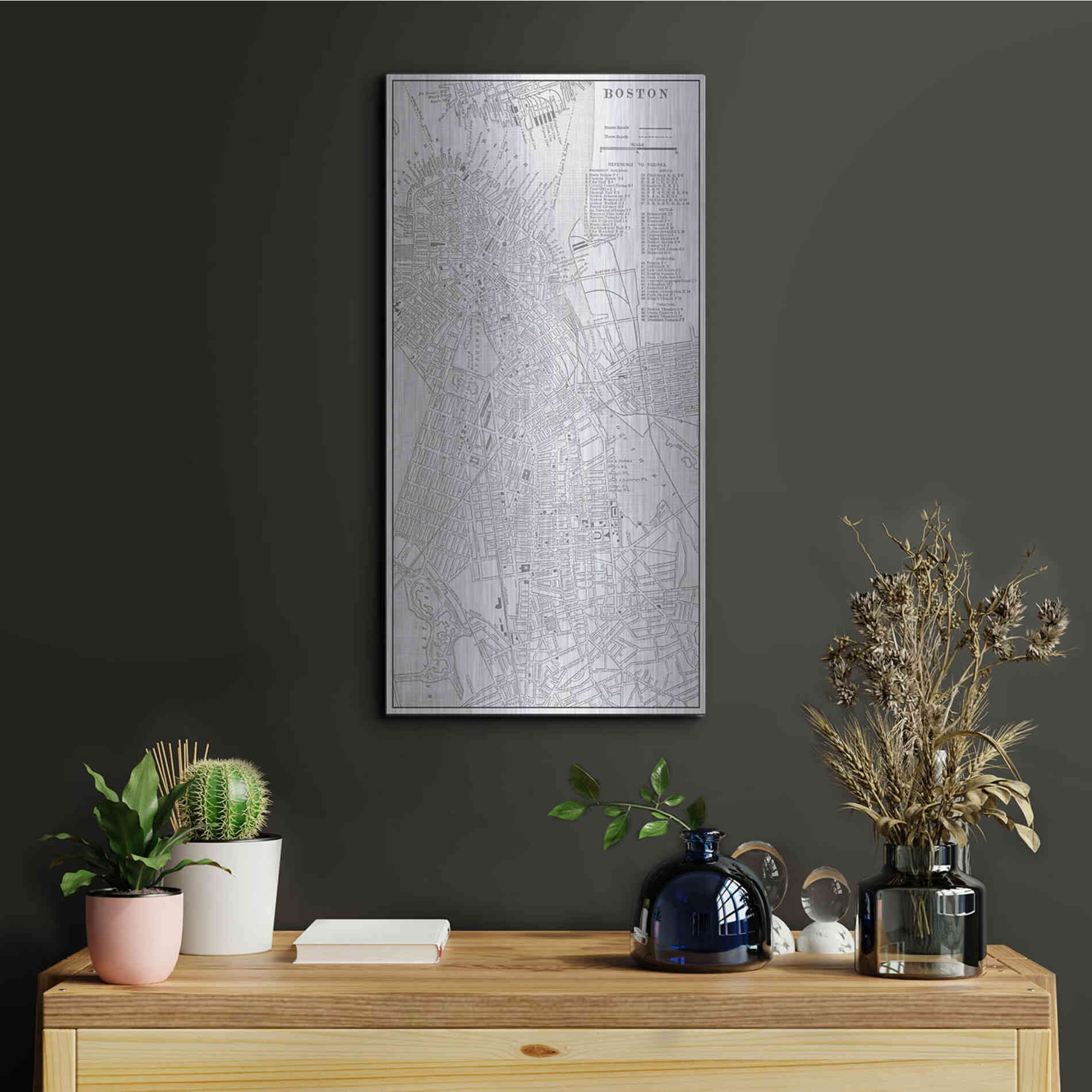 Luxe Metal Art 'Tinted Map of Boston' by Vision Studio, Metal Wall Art,12x24