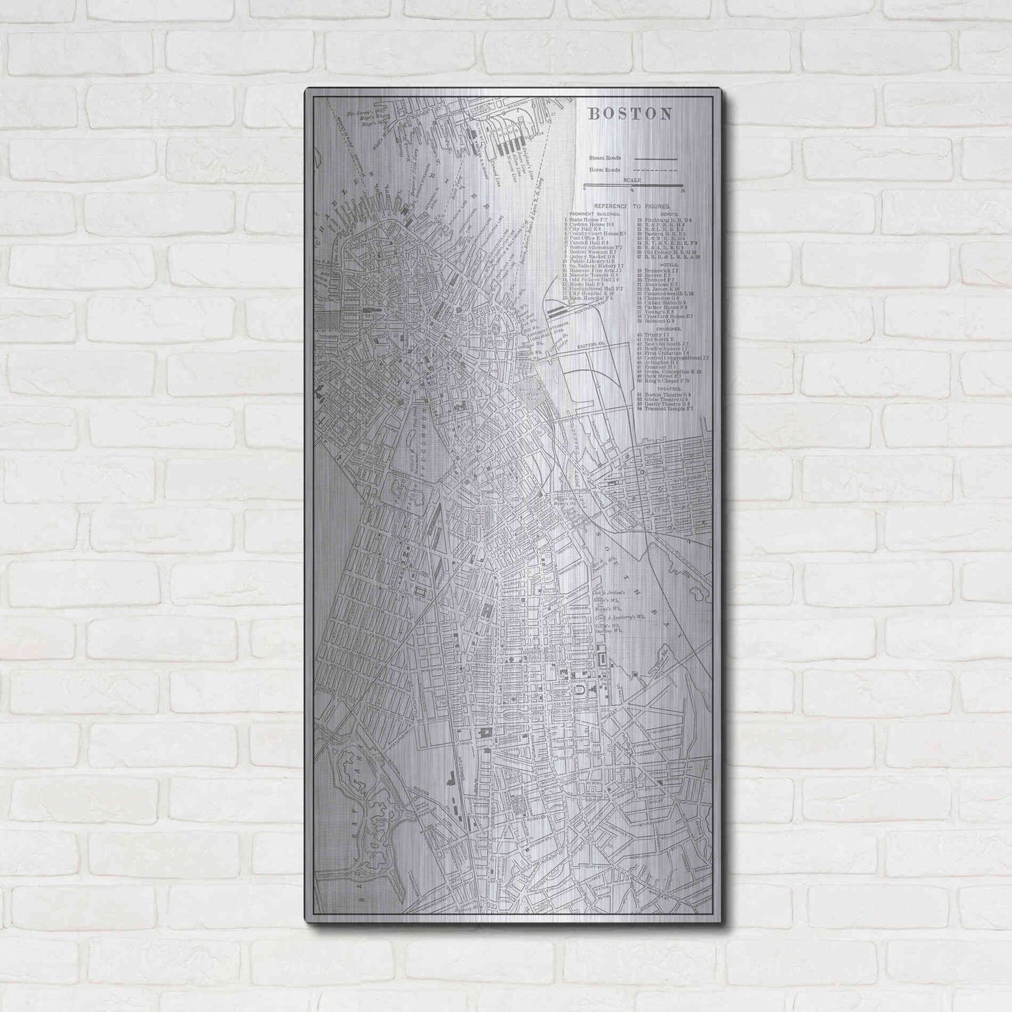 Luxe Metal Art 'Tinted Map of Boston' by Vision Studio, Metal Wall Art,24x48