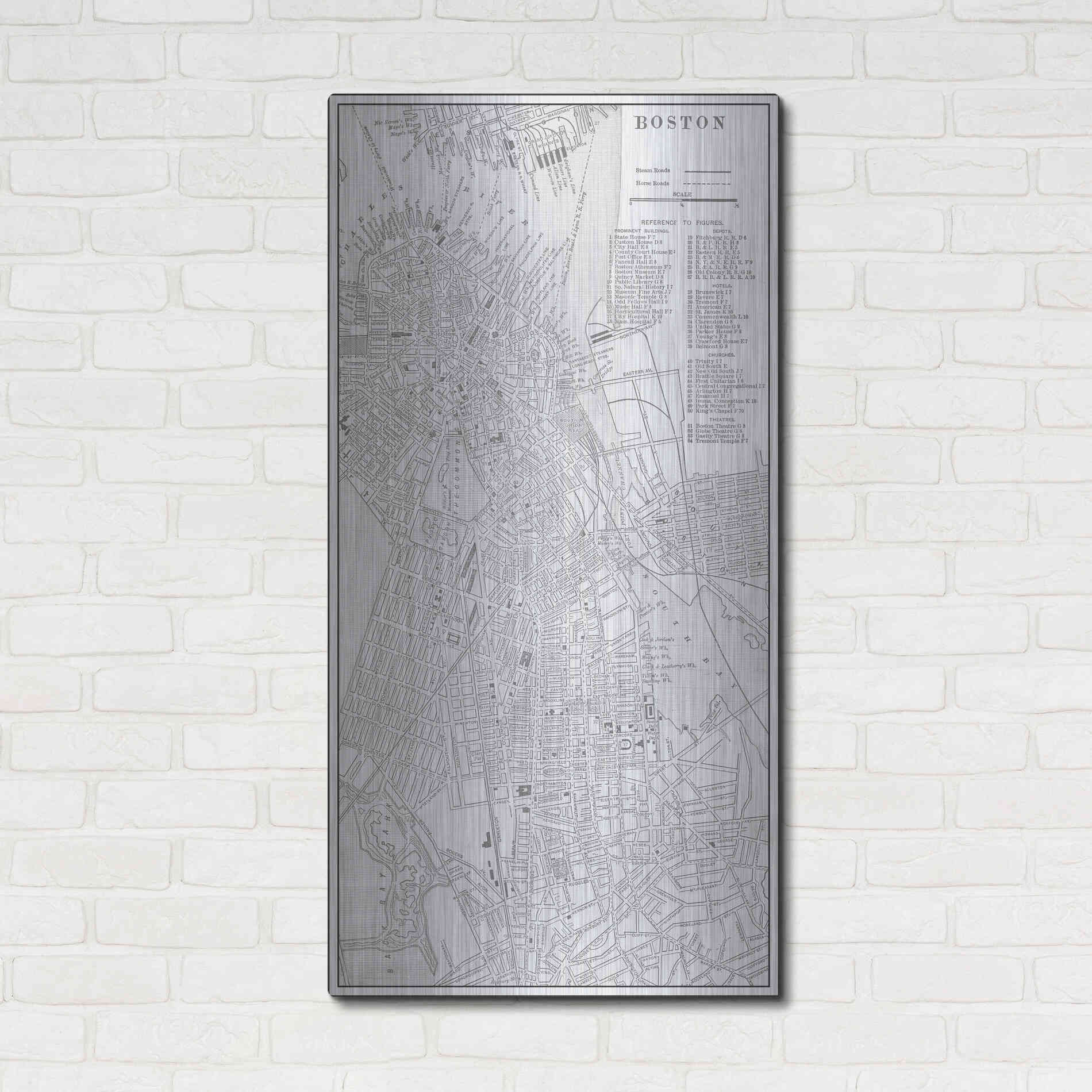 Luxe Metal Art 'Tinted Map of Boston' by Vision Studio, Metal Wall Art,24x48