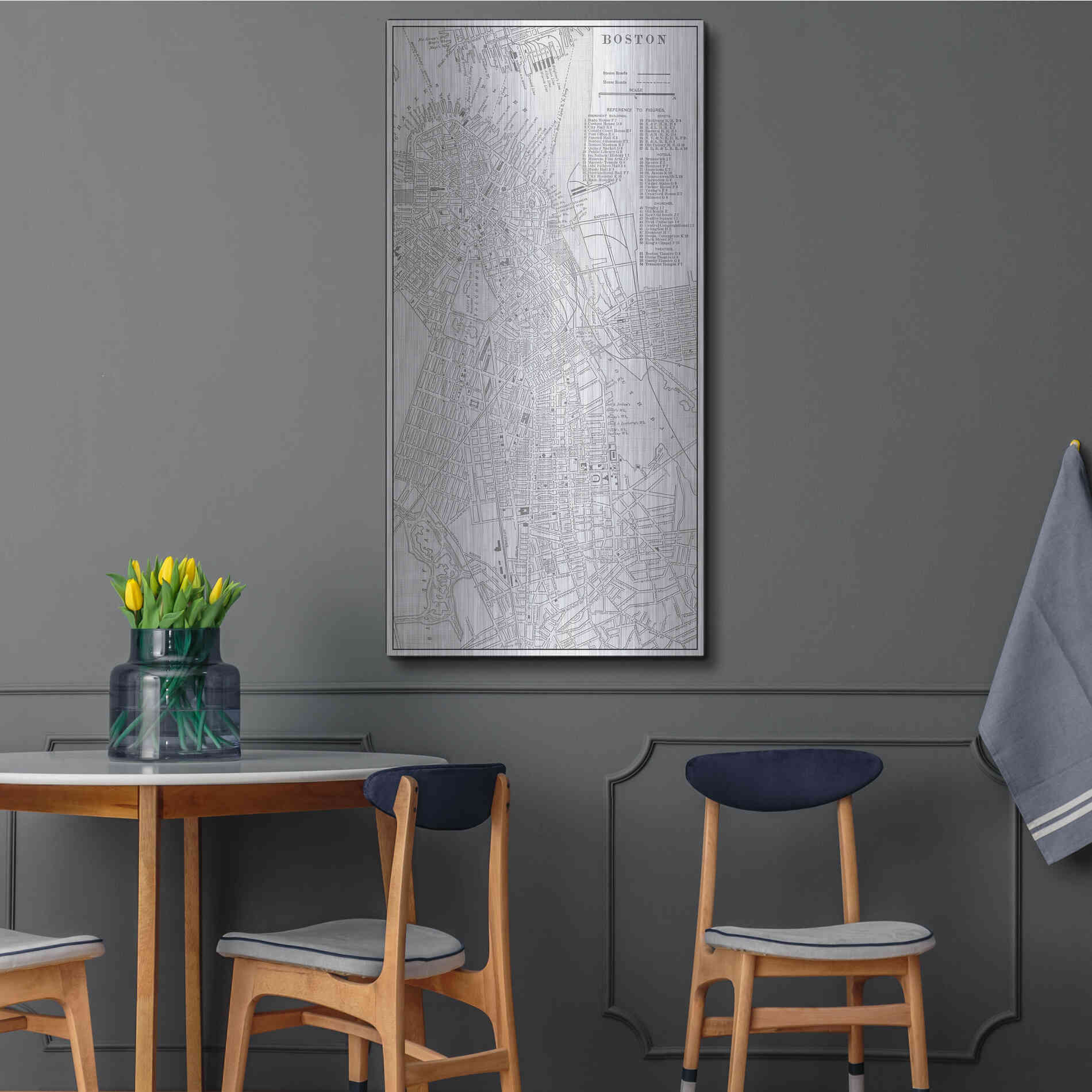 Luxe Metal Art 'Tinted Map of Boston' by Vision Studio, Metal Wall Art,24x48