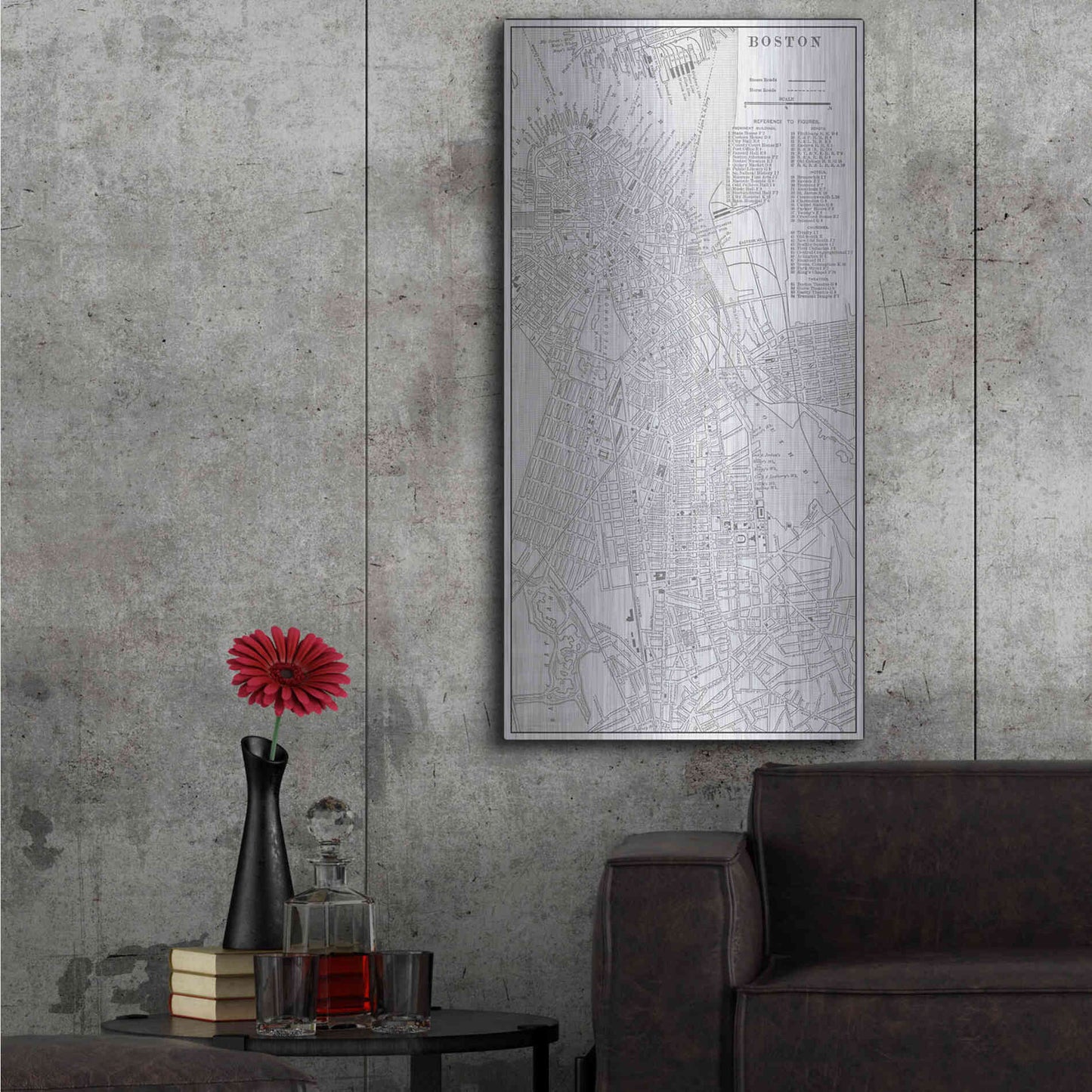 Luxe Metal Art 'Tinted Map of Boston' by Vision Studio, Metal Wall Art,24x48