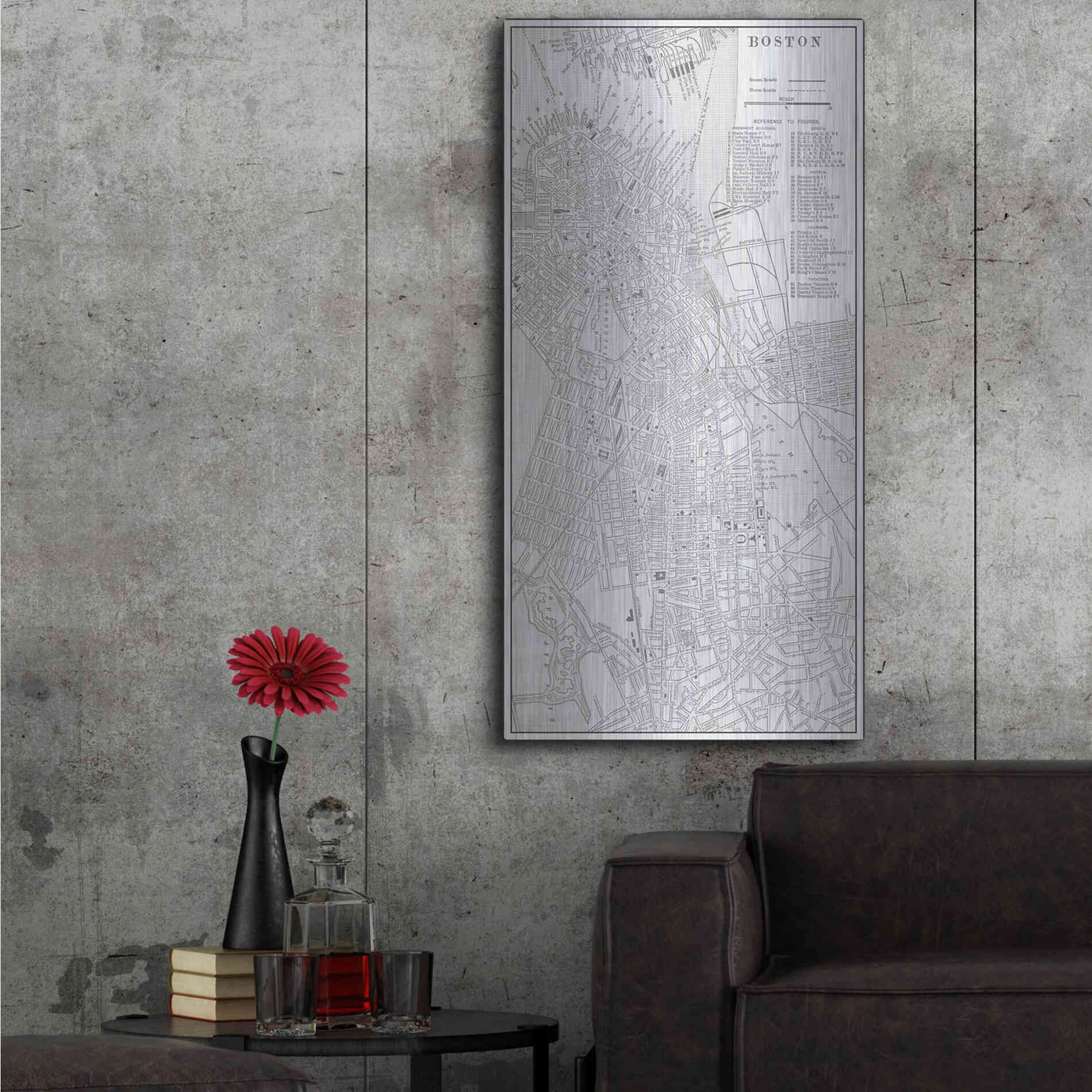 Luxe Metal Art 'Tinted Map of Boston' by Vision Studio, Metal Wall Art,24x48