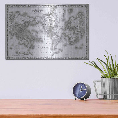 Luxe Metal Art 'Johnson's Map of the World' by Johnson, Metal Wall Art,16x12