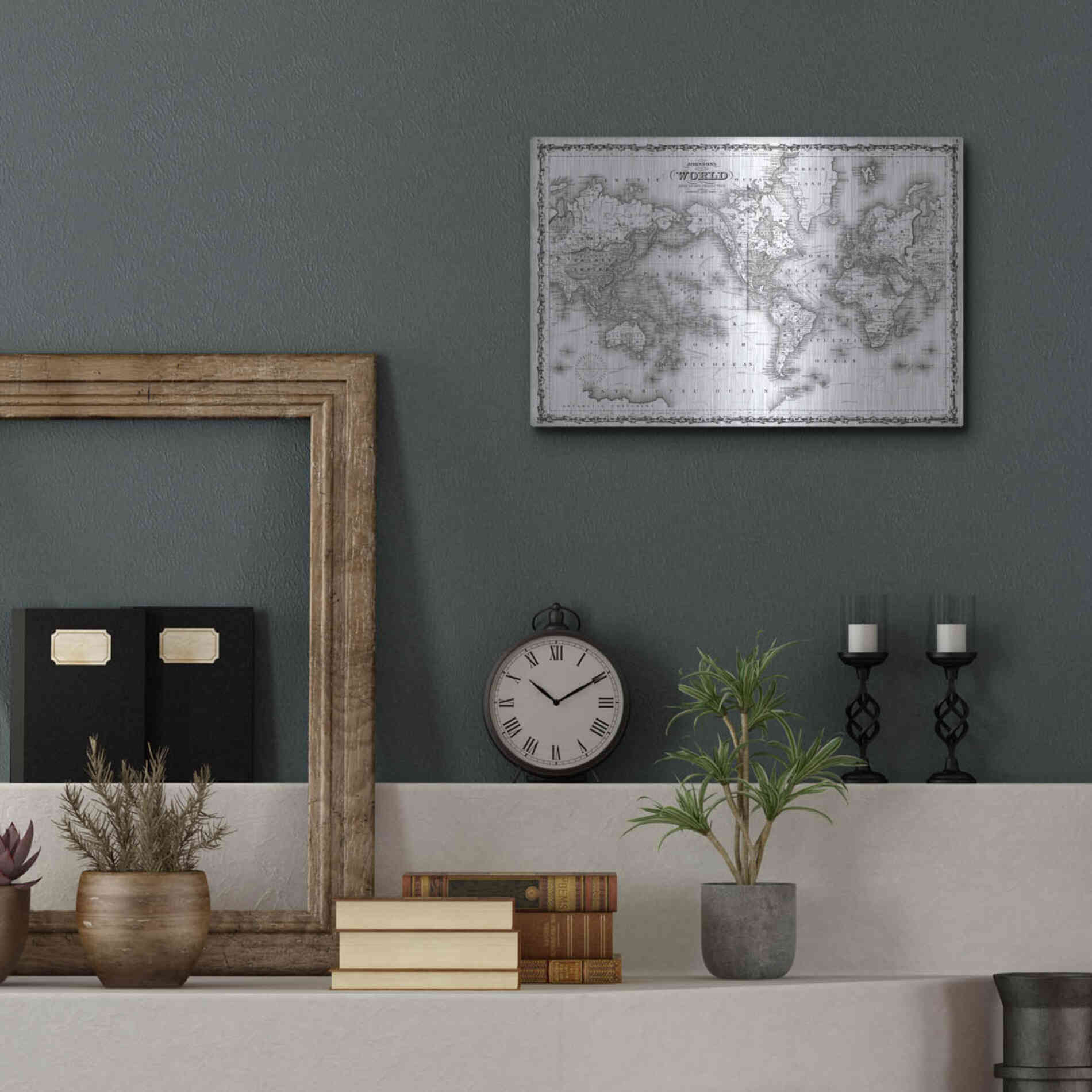 Luxe Metal Art 'Johnson's Map of the World' by Johnson, Metal Wall Art,16x12