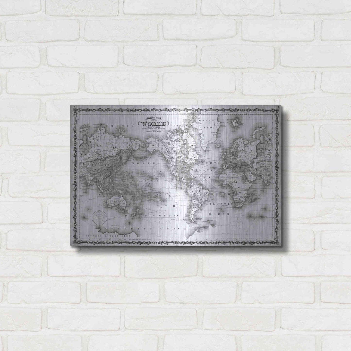 Luxe Metal Art 'Johnson's Map of the World' by Johnson, Metal Wall Art,24x16