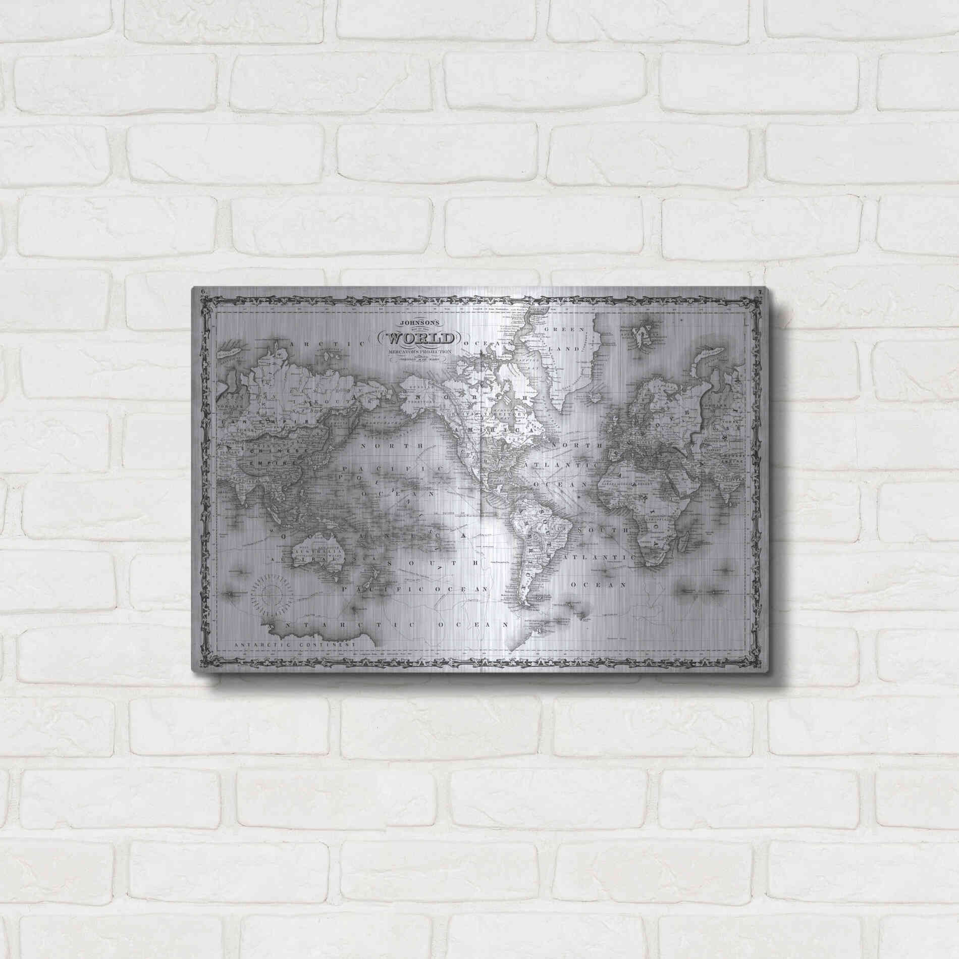 Luxe Metal Art 'Johnson's Map of the World' by Johnson, Metal Wall Art,24x16