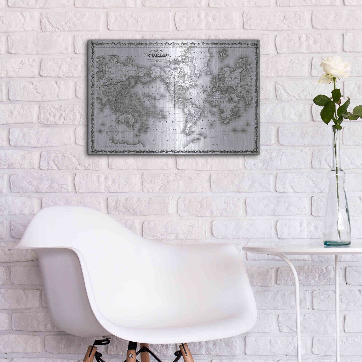 Luxe Metal Art 'Johnson's Map of the World' by Johnson, Metal Wall Art,24x16