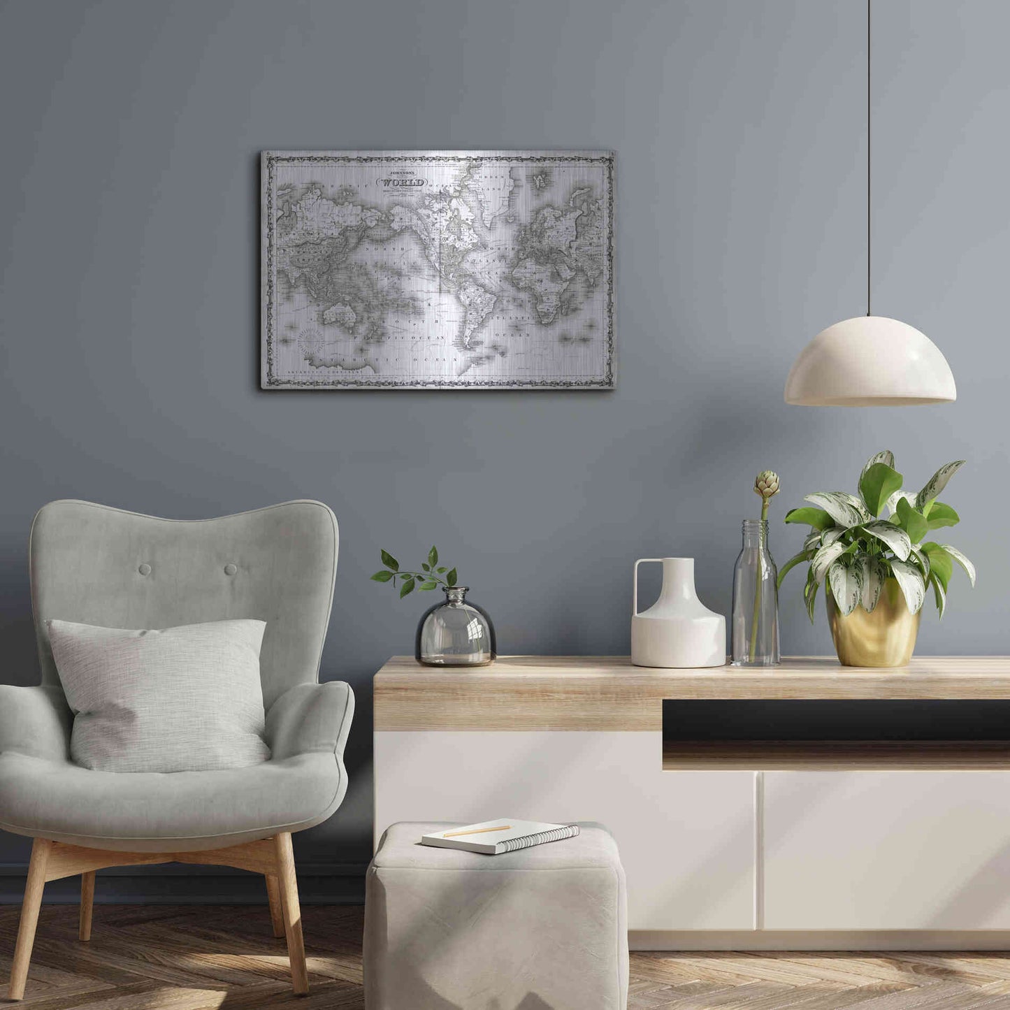 Luxe Metal Art 'Johnson's Map of the World' by Johnson, Metal Wall Art,24x16