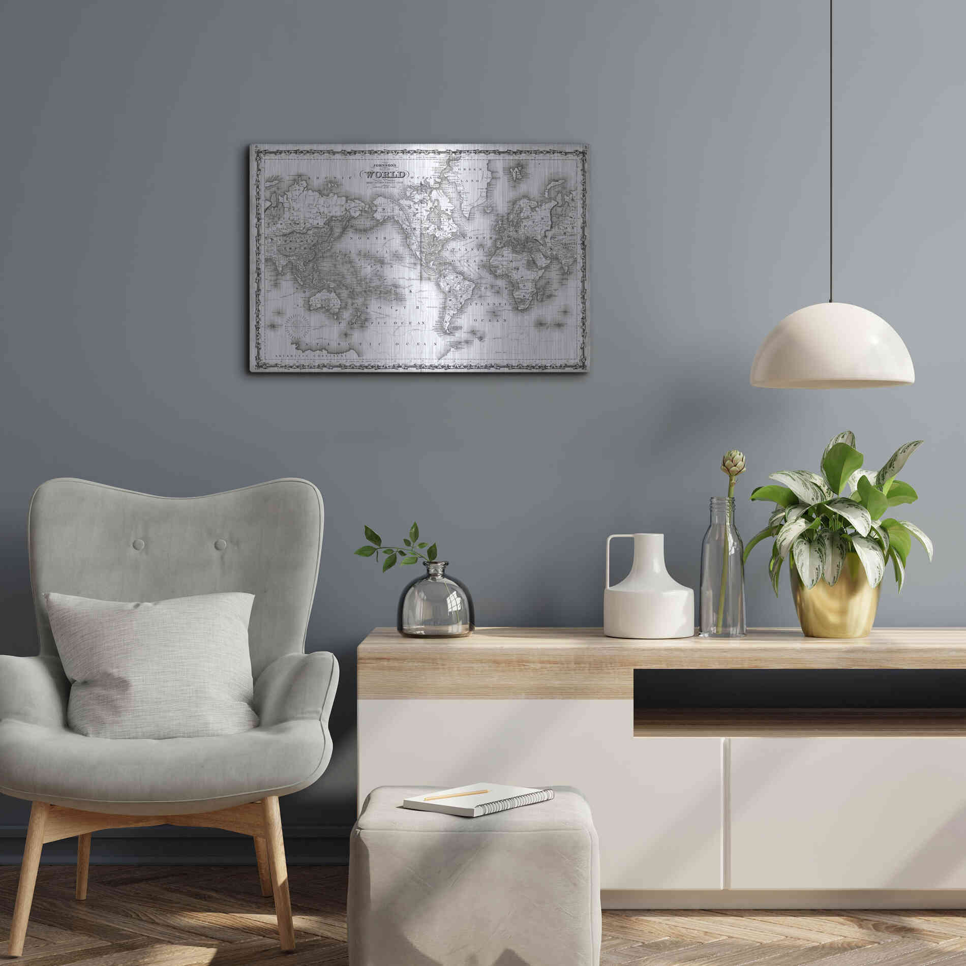 Luxe Metal Art 'Johnson's Map of the World' by Johnson, Metal Wall Art,24x16